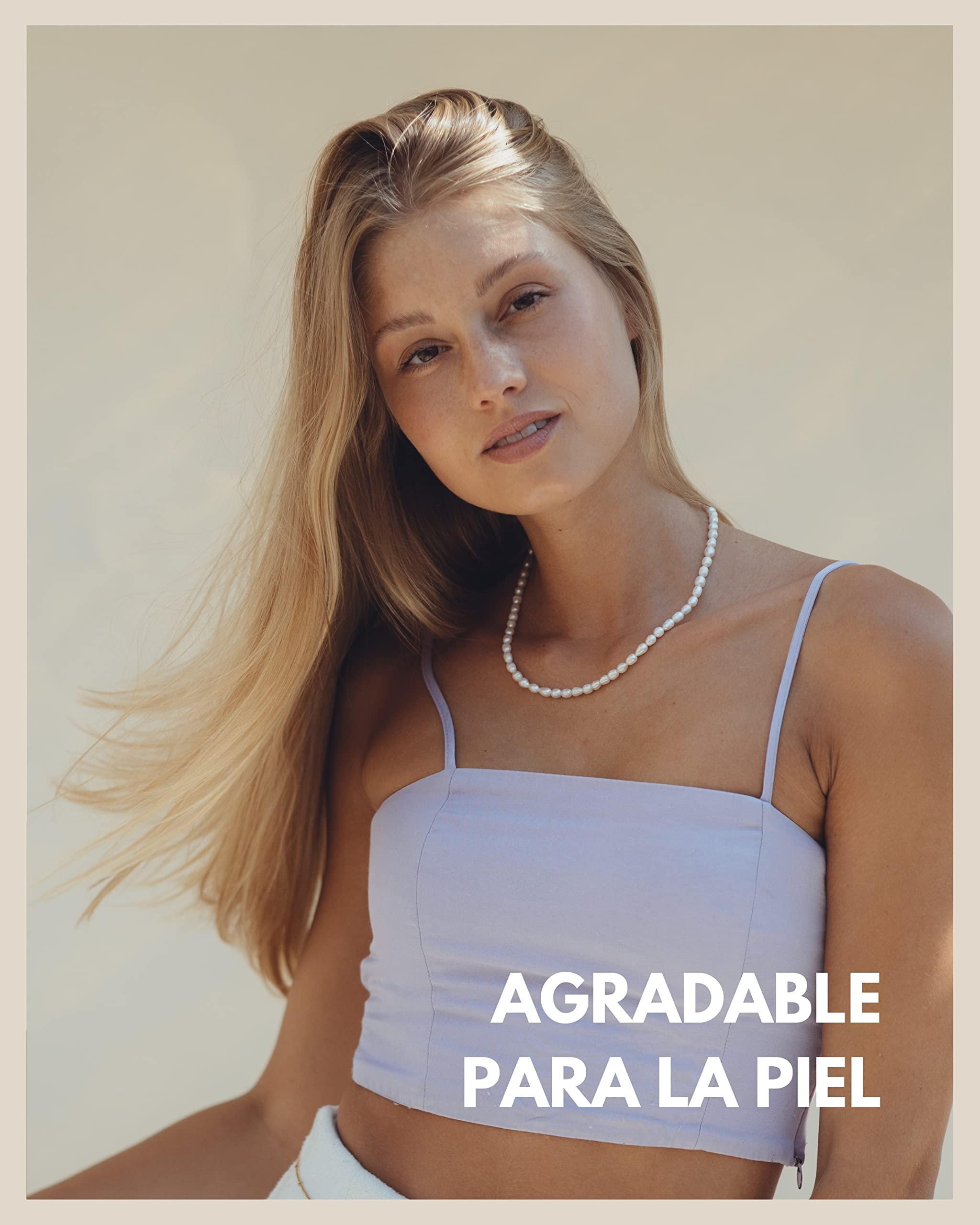 GD GOOD.designs Collar de perlas para mujer con perlas de agua dulce, resistente al agua, cadena de perlas con chapado en oro de 18 quilates (45 cm), sin colgante
