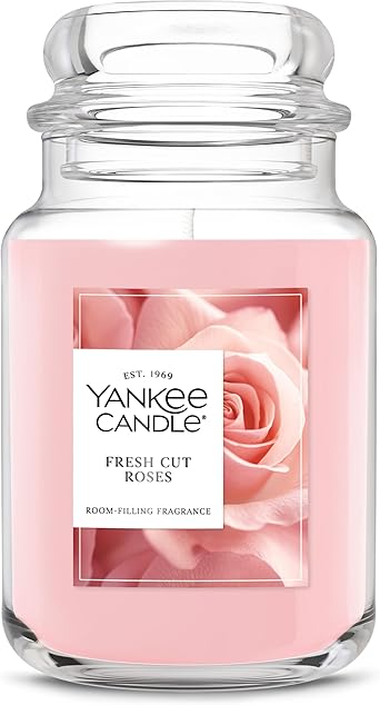 Yankee Candle Large Jar Scented Candle with up to 150 Hour Burn Time, Premium Plant Wax Blend for Consistent Burn, 22 oz Jar Candle with Room Filling Fragrance, Fresh Cut Roses