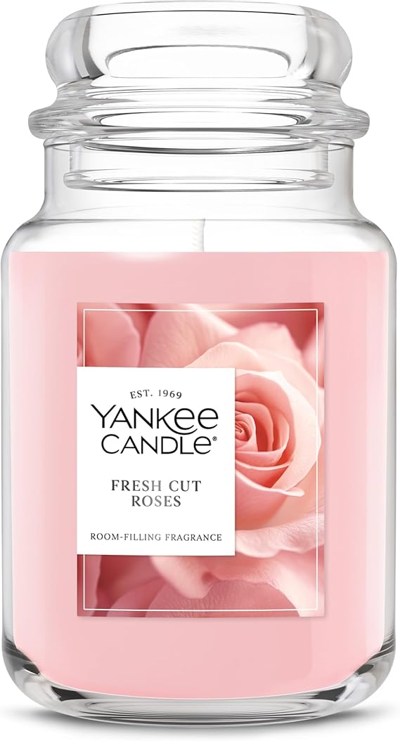 Yankee Candle Large Jar Scented Candle with up to 150 Hour Burn Time, Premium Plant Wax Blend for Consistent Burn, 22 oz Jar Candle with Room Filling Fragrance, Fresh Cut Roses
