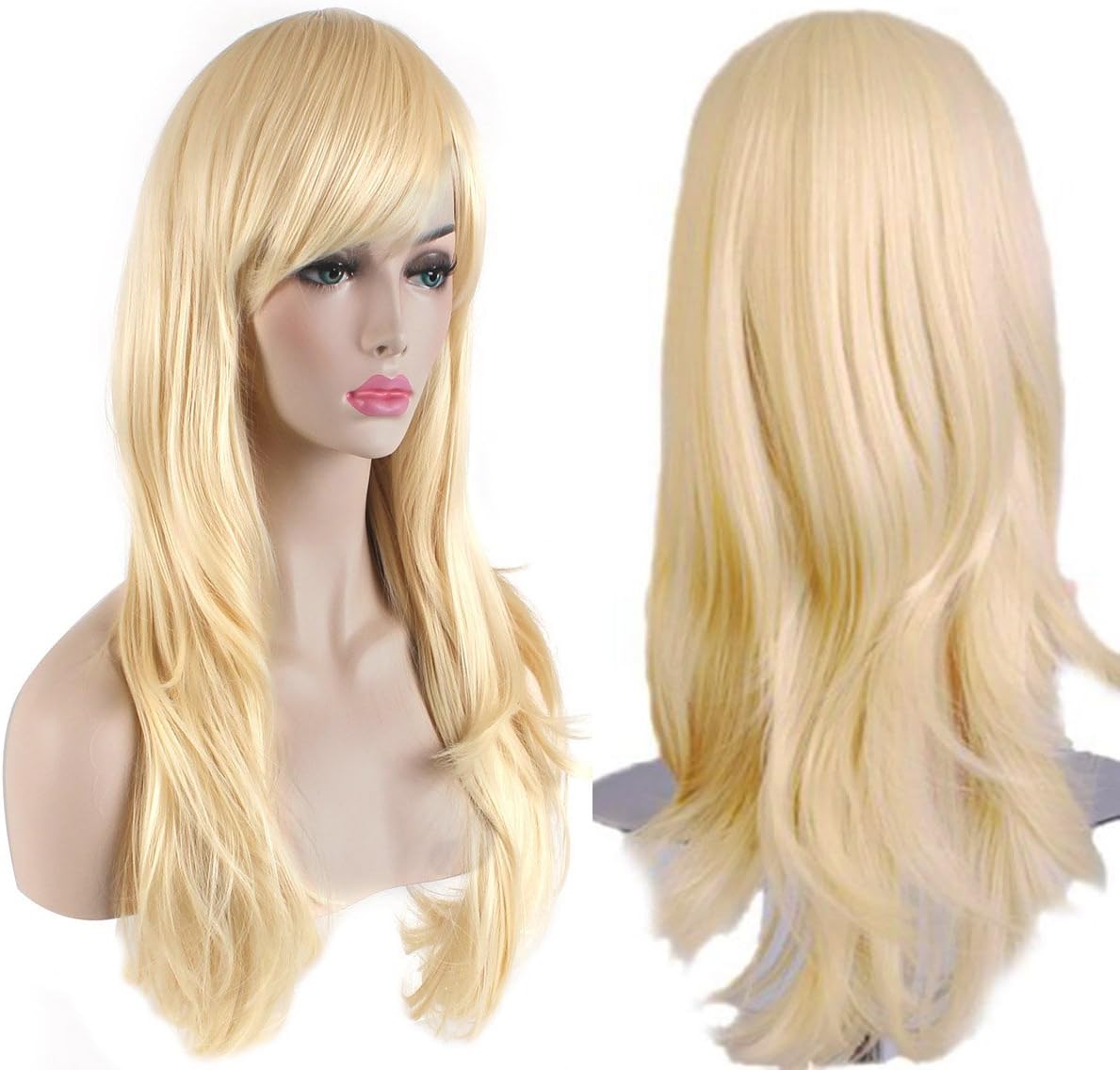 ＣＨＡＭＯＫＡ AKStore Fashion Wigs 28" 70cm Long Wavy Curly Hair Heat Resistant Wig Cosplay Wig For Women With Free Wig Cap (Golden)