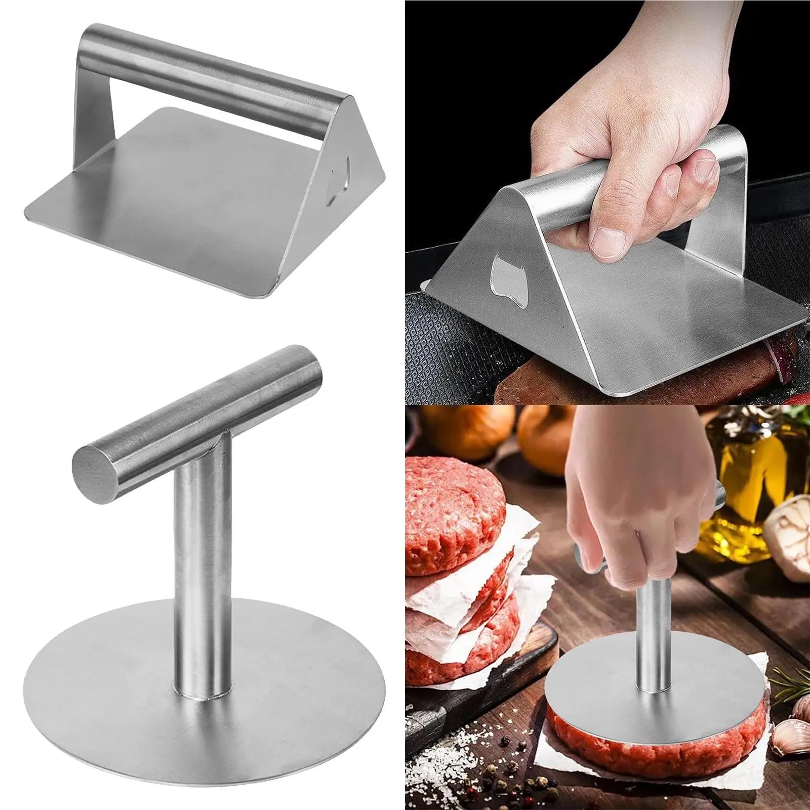 Hamburger-Patty-Maker, Edelstahl-Burgerpresse, rostfrei, Nicht klebrig, Steak, Smasher, Grillfleisch, Gemüseutensilien(Square)