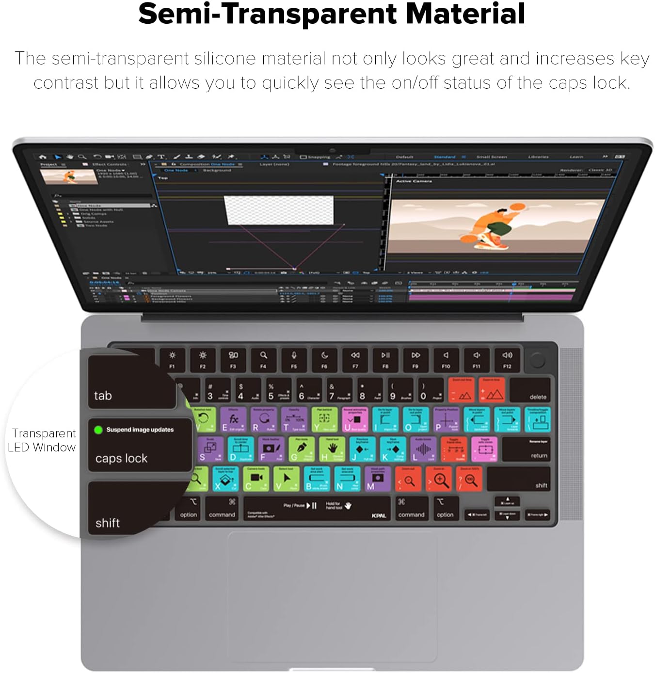 JCPal Adobe After Effects Shortcut Guide Keyboard Cover for Apple MacBook Pro 14 inch / 16 inch (M1–M5), MacBook Air 13 inch / 15 inch (M2–M5) and MacBook Neo (US–Layout)