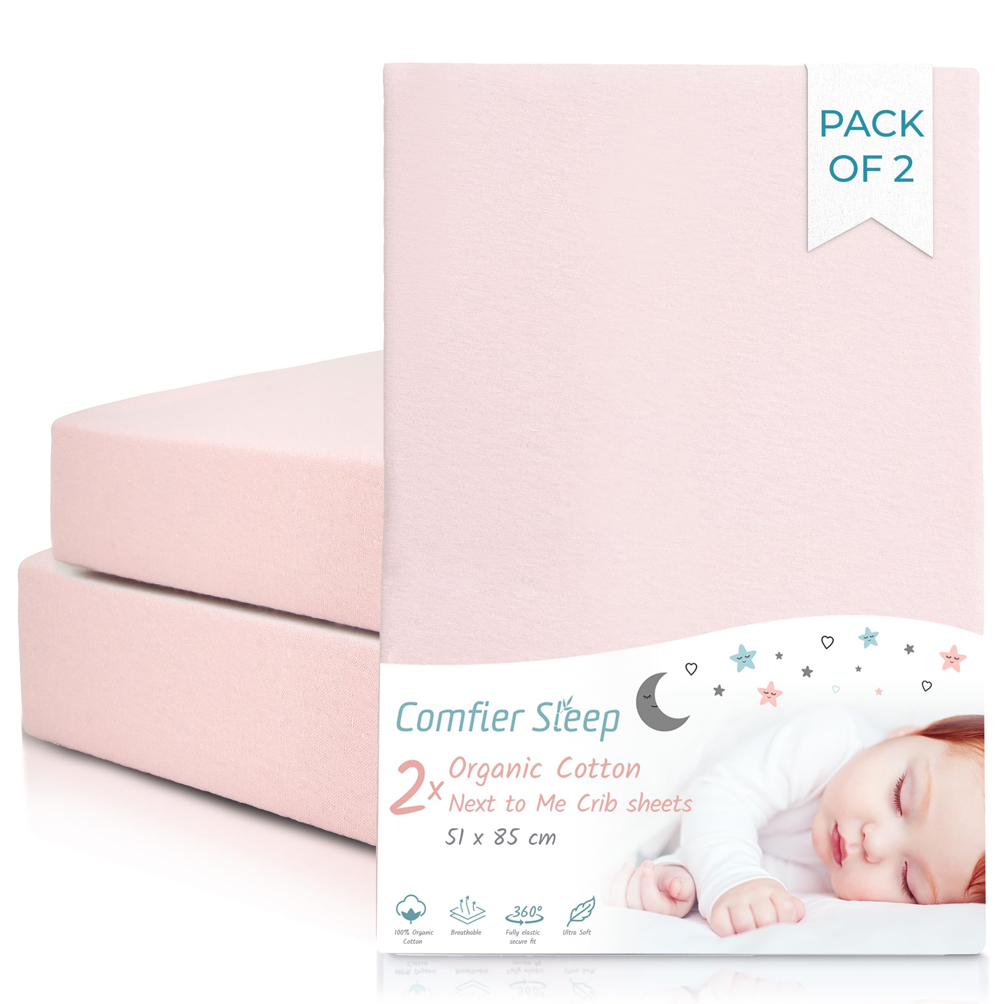Next To Me Crib Sheets 51x85cm – Award-Winning 2 Pack 100% Organic Cotton Grey Bedside Crib Fitted Sheets – Soft Breathable Tutti Bambini CoZee Fitted Sheets for Daily Use — view 22