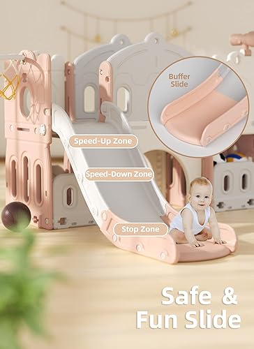 Miniatura 3 de XJD Juego de tobogán 7 en 1, tobogán para niños pequeños a partir de 1 años, juego de tobogán para niños pequeños con aro de baloncesto y pelota,