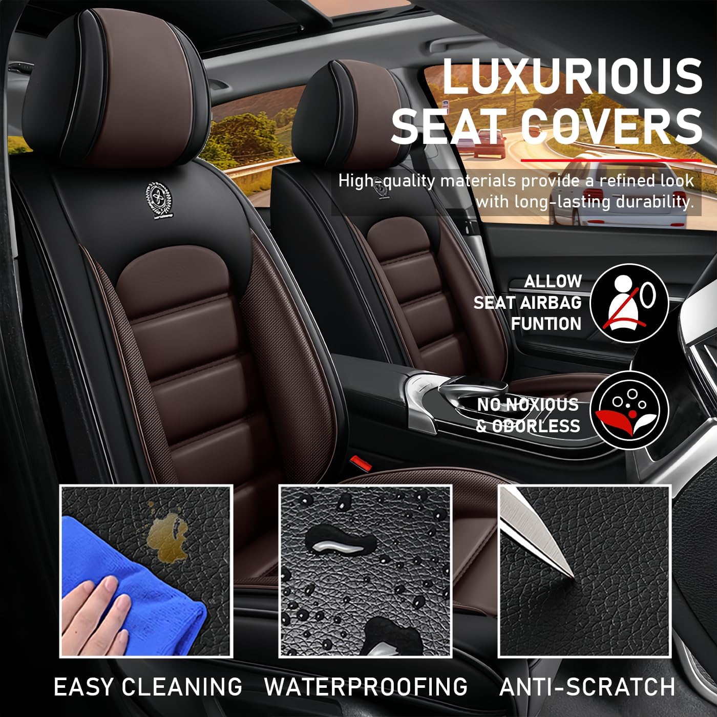 Custom Fit for Toyota Tundra 2000-2026 Car Seat Covers,Leather Seat Protectors 5-Seats Full Set | Anti-Slip Design & Airbag Safe（Coffee