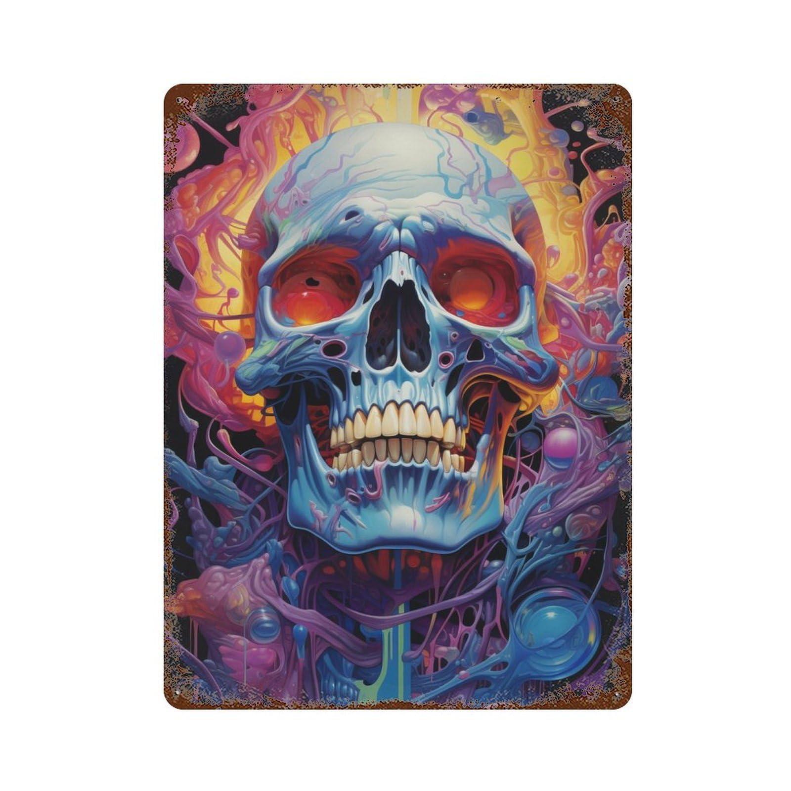 Skull Artwork-1 Rust Effect Tin Sign 15.7"x11.8", Rustic Home Decor for Garage, Pub Or Kitchen
