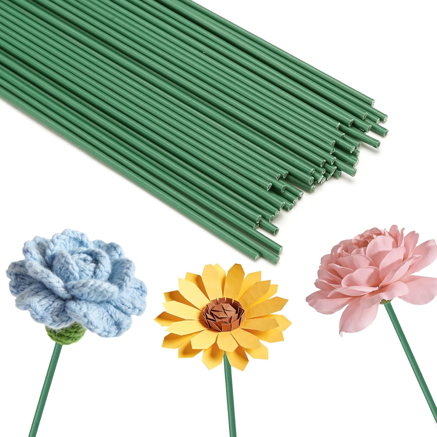 Kesote Drut kwiatowy 100 szt. zielony drut do łodygi kwiatów 2 mm x 20 cm drut florystyczny do majsterkowania rzemiosła wieniec bukiet kwiatów