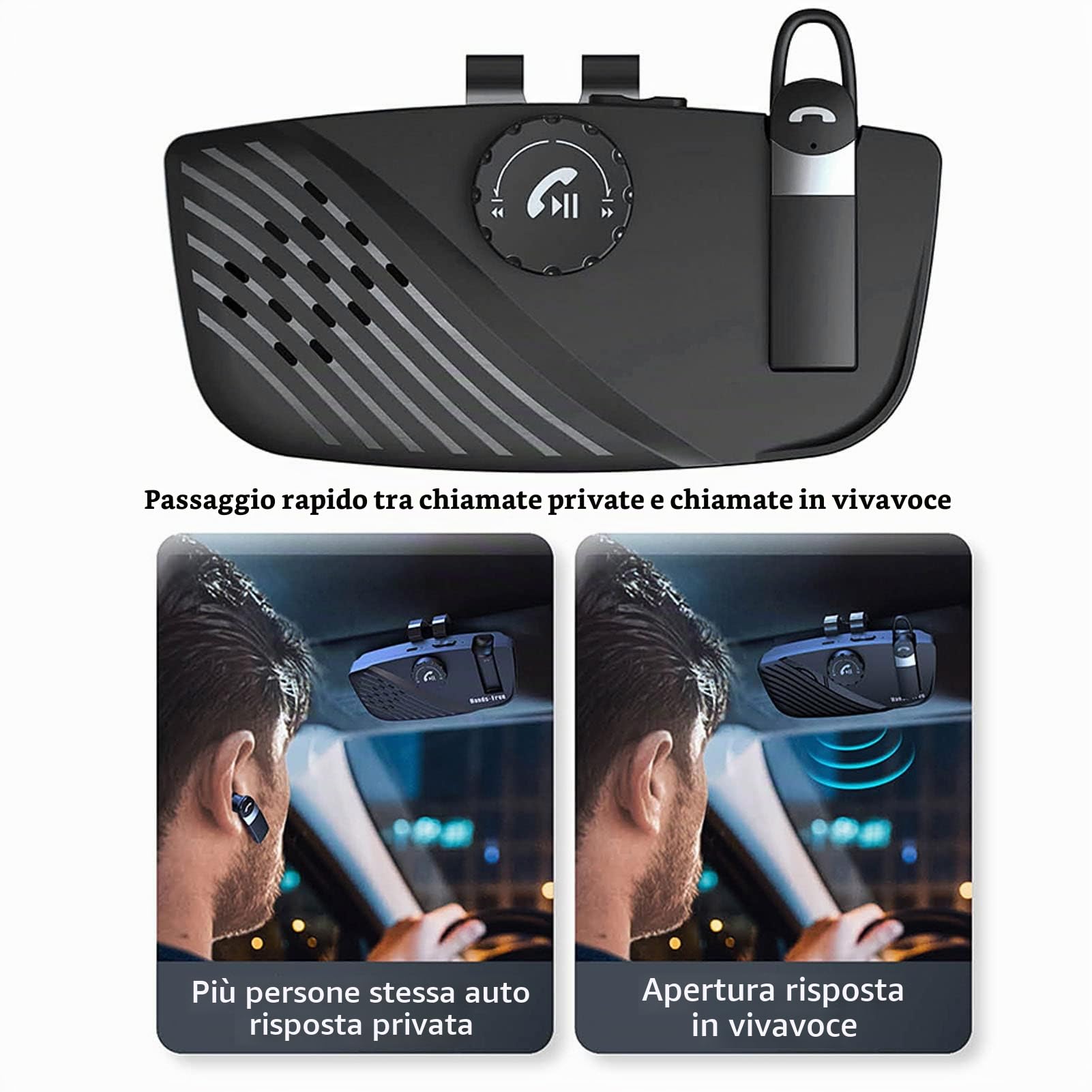 Vivavoce per Auto Bluetooth 5.0, Può Cambiare Rapidamente Chiamate Private, Connessione Automatica, con Clip Posteriore in Metallo, Kit Vivavoce per Riduzione Del Rumore Dell'auto per Camion, Autobus