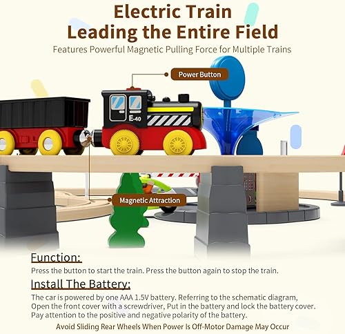 Miniatura 5 de Juego de 10 piezas de tren magnético de autos de juguete con tren eléctrico para vías de ferrocarril de madera, compatible con Brio & Thomas, para
