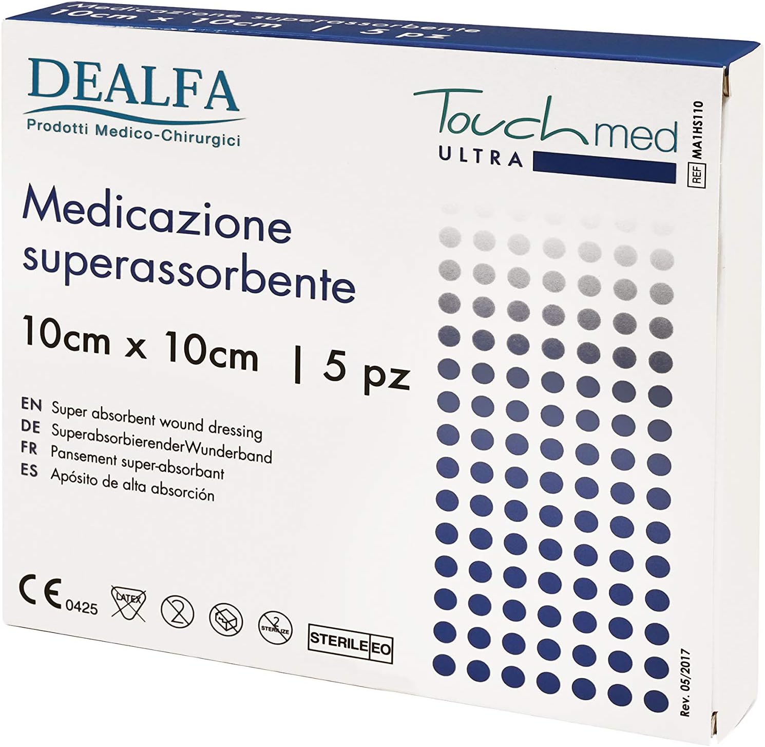 Toucchmed apósitos estériles superabsorbentes no adhesivos, suaves y flexibles, producto desechable – 10 x 10 cm – Bolsa individual de 1 unidad. Paquete de 5 sobres