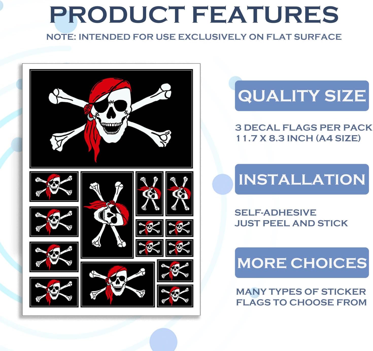 JBCD Jolly Roger Pirate Flag Decal Car Sticker Red Bandana Pirate Flags for Truck Vehicles Car Decoration Accessories, 3 Pack image 2