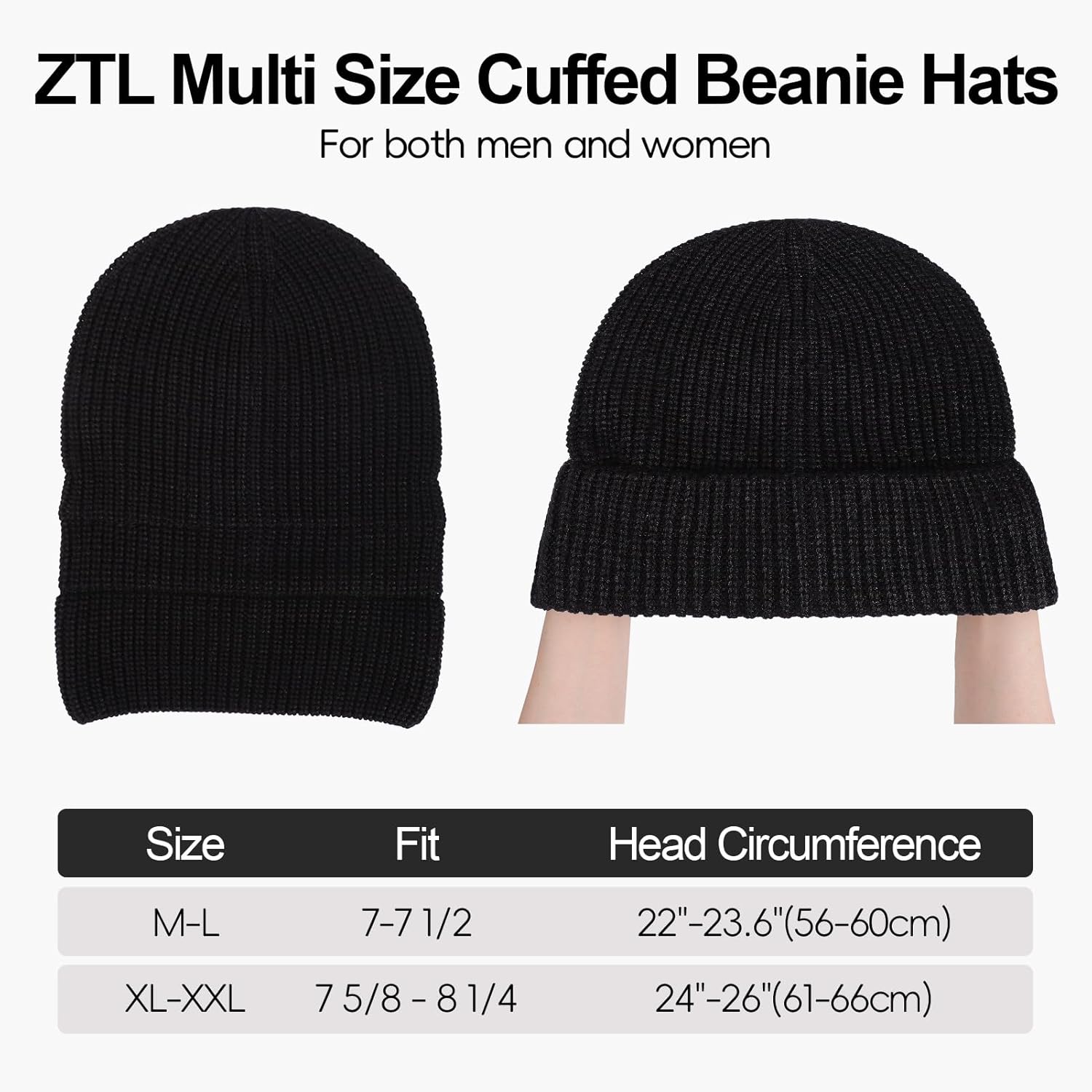 M/L/XL/XXL Merino Wool Beanie for Men & Women, Oversize Fleece Lined Warm Winter Double Layered Stylish Knit Cuffed Ski Hat - Image 4