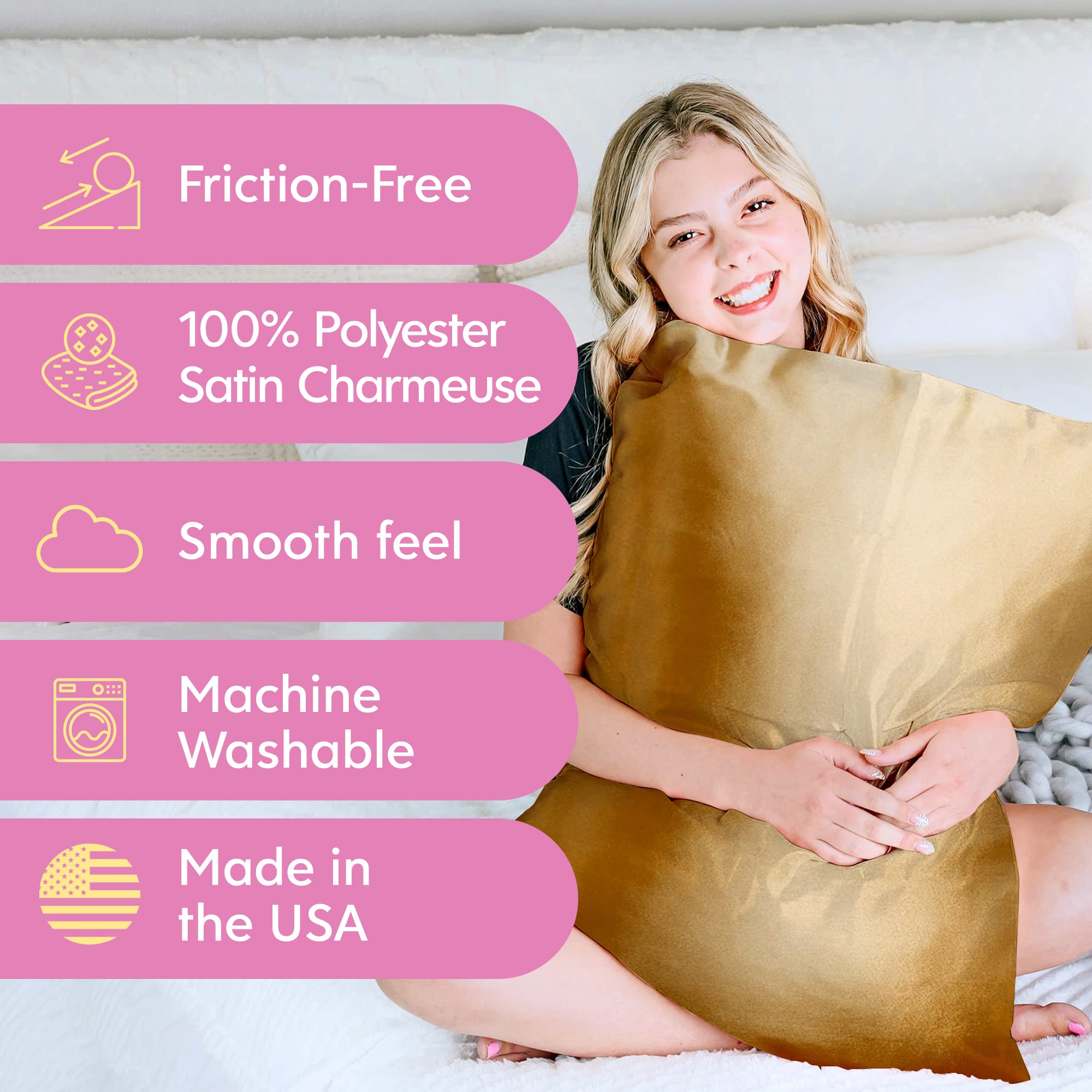 Morning Glamour 2-Pack Signature Box Pillowcases, Gold, Standard (20" x 26") - Image 4