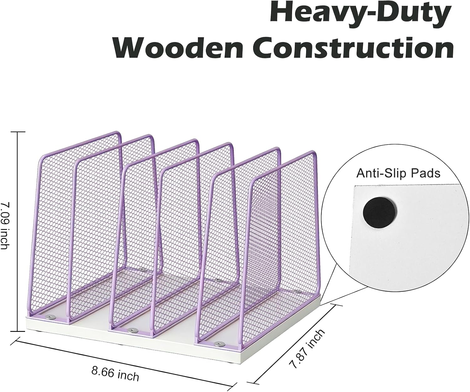 AUPSEN 5-Section File Organizer for Desk, Wood Mesh Desktop File Organizer, File Sorter Storage Rack, Vertical Folder Holder for Files, Magazines, Books (Purple)