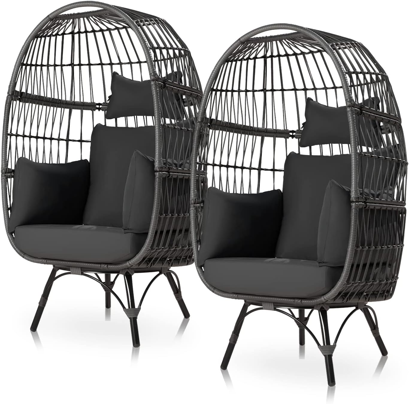 NICESOUL® Patio Stationary Egg Chair 2 Pieces Grey Wicker