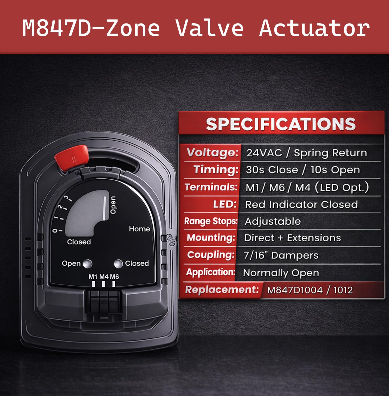 M847D - Actuador de válvula de zona, motor de repuesto para amortiguadores de zona ARD y ZD, compatible con Honeywell M847D1004, actuador de válvula de zona de 24 V