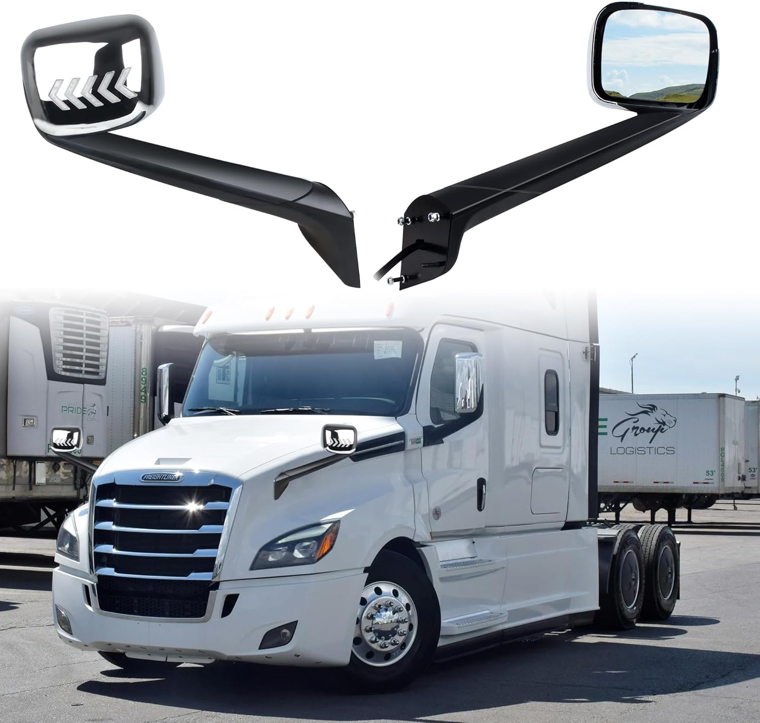  SHINJEW Chrome Hood Mirror Assembly with LED Light Replacement for 2018+