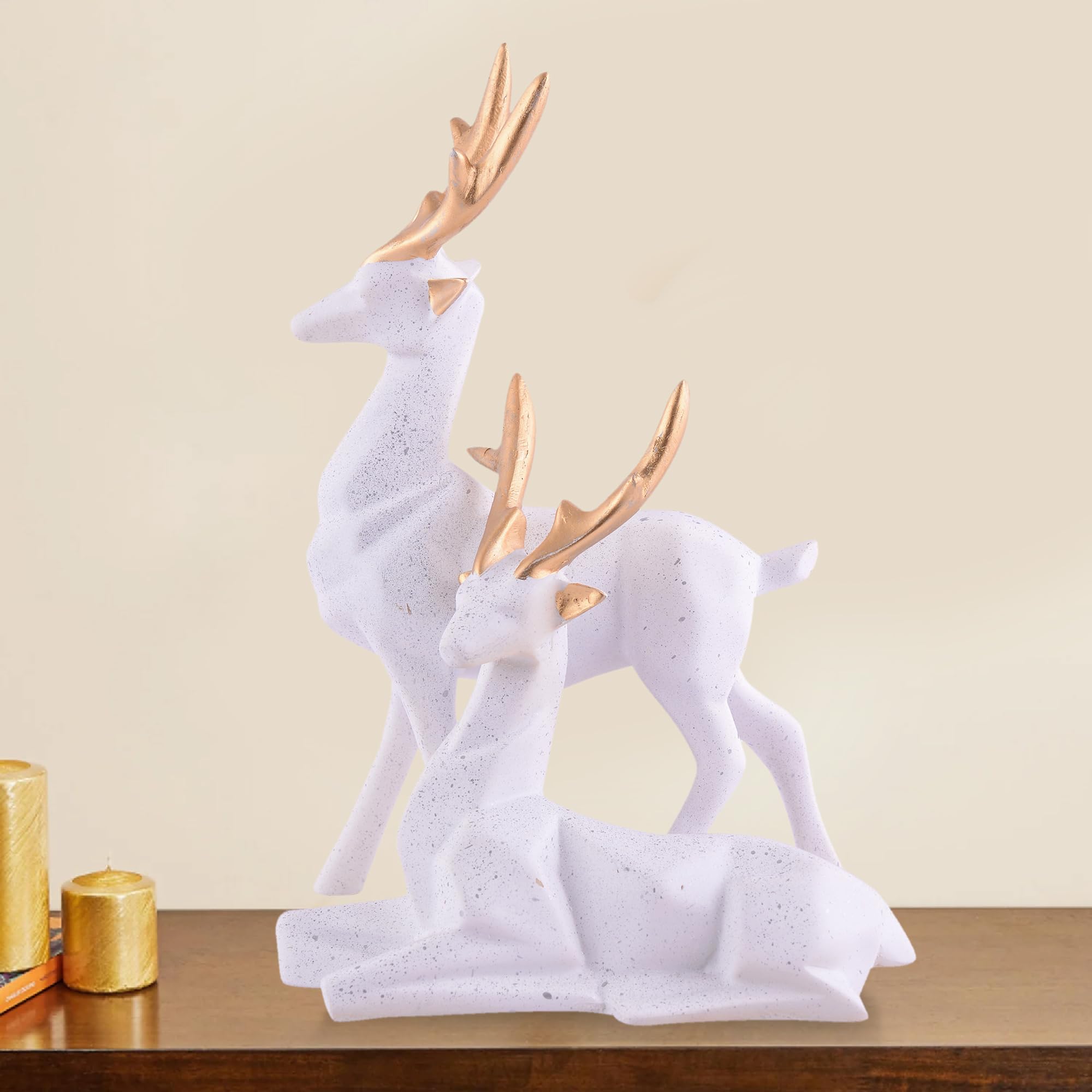 zart Resin Deer/Hiran Showpiece for Home Decor Showpiece (White, Golden), Pack of 1