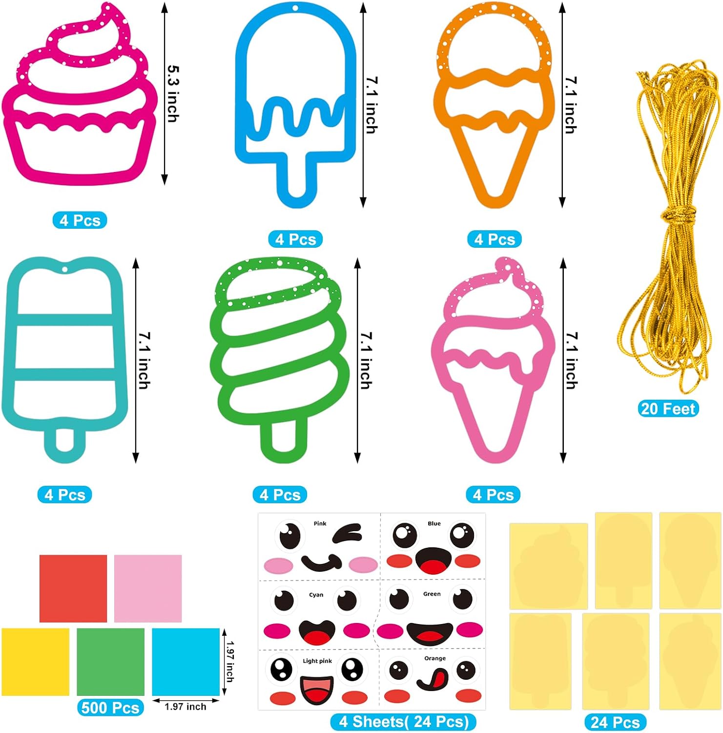 AUGTHEEP 24 Sets Summer Ice Cream Suncatchers Craft Kits Summer Sweet Candy Tissue Paper Craft DIY Suncatchers Decoration Ornament Classroom Art Birthday Decor Activity