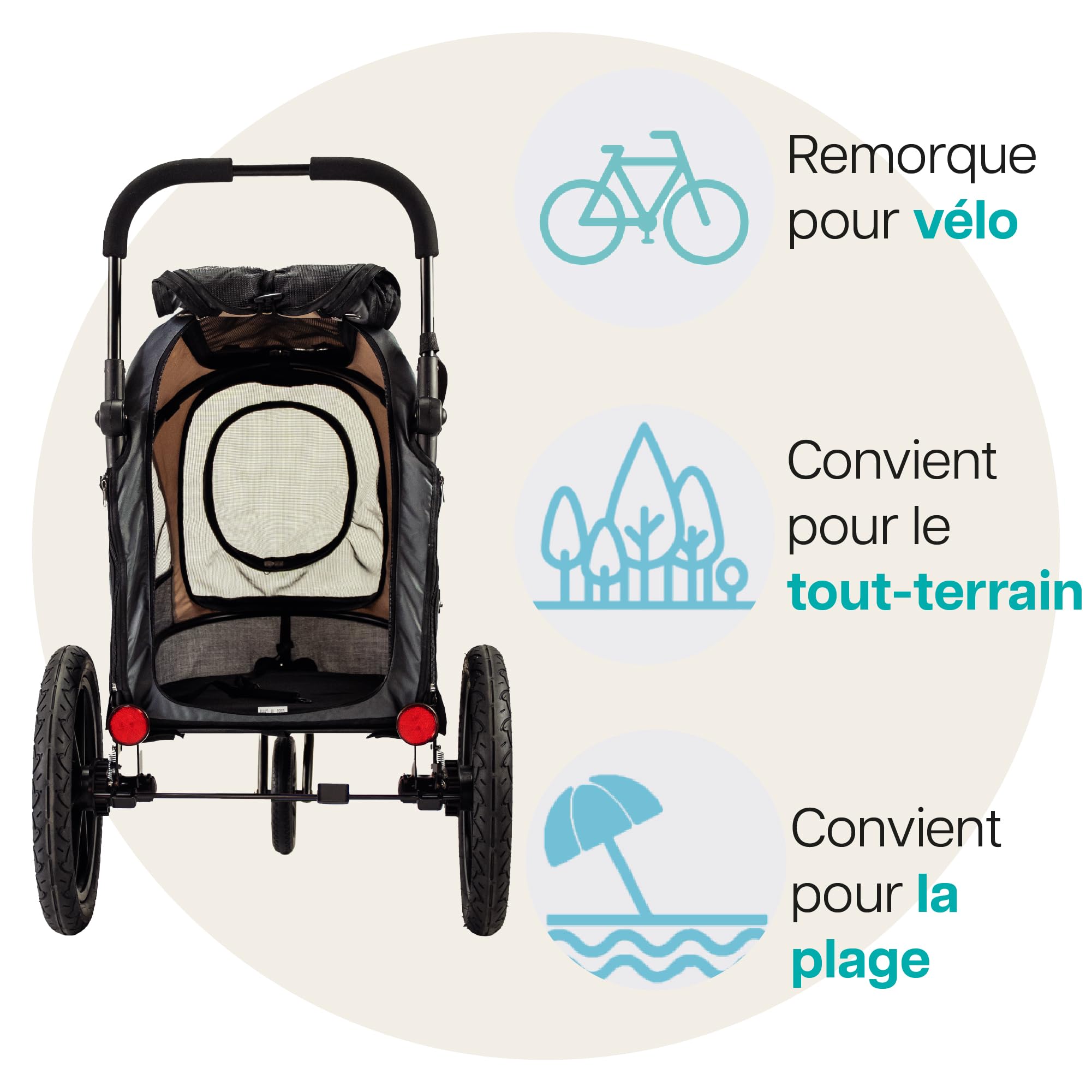 Poussette et remorque pour chien 2 en 1 Innopet Sporty Evolution Latte - Beige/Gris, capacité de 30 kg avec housse de pluie - Poussette pour chat et buggy pour animaux de compagnie