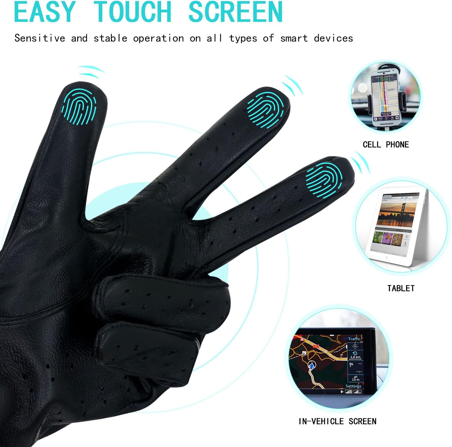 ZLUXURQ Mens Touchscreen Professional Leather Driving Gloves Unlined -Soft and Thin Italian Lambskin - Image 5