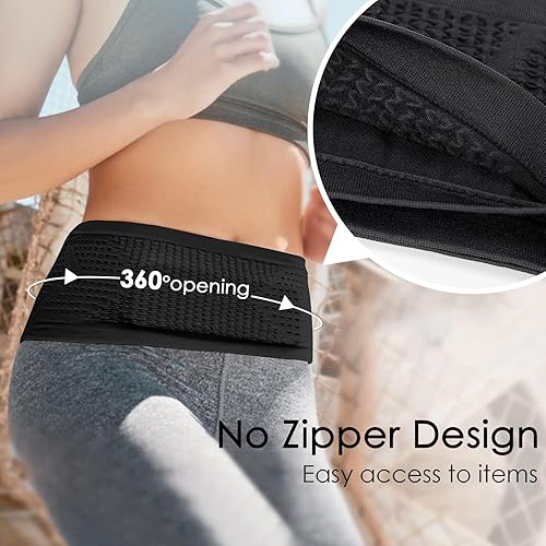 Miniatura 3 de Cinturón delgado para correr, cinturón para correr para hombres y mujeres, cinturón de cintura de viaje para dinero y pasaporte, Negro -