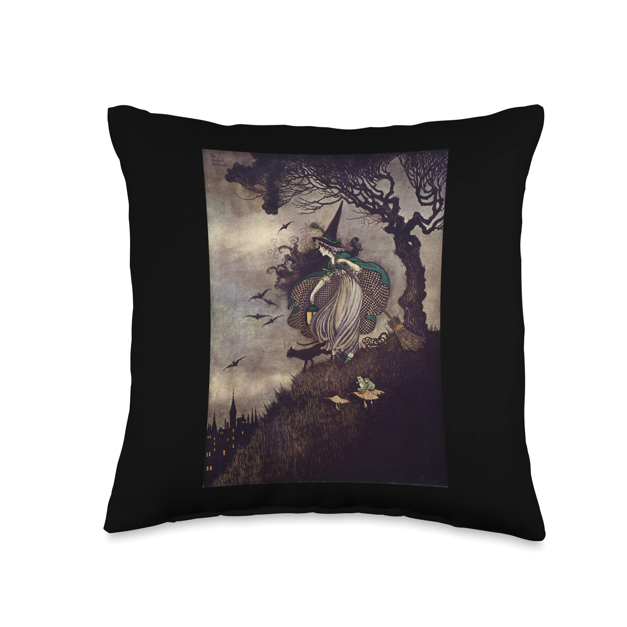 Little Young Witch by Ida Rentoul Outhwaite Black Cat Town Throw Pillow, 16x16, Multicolor