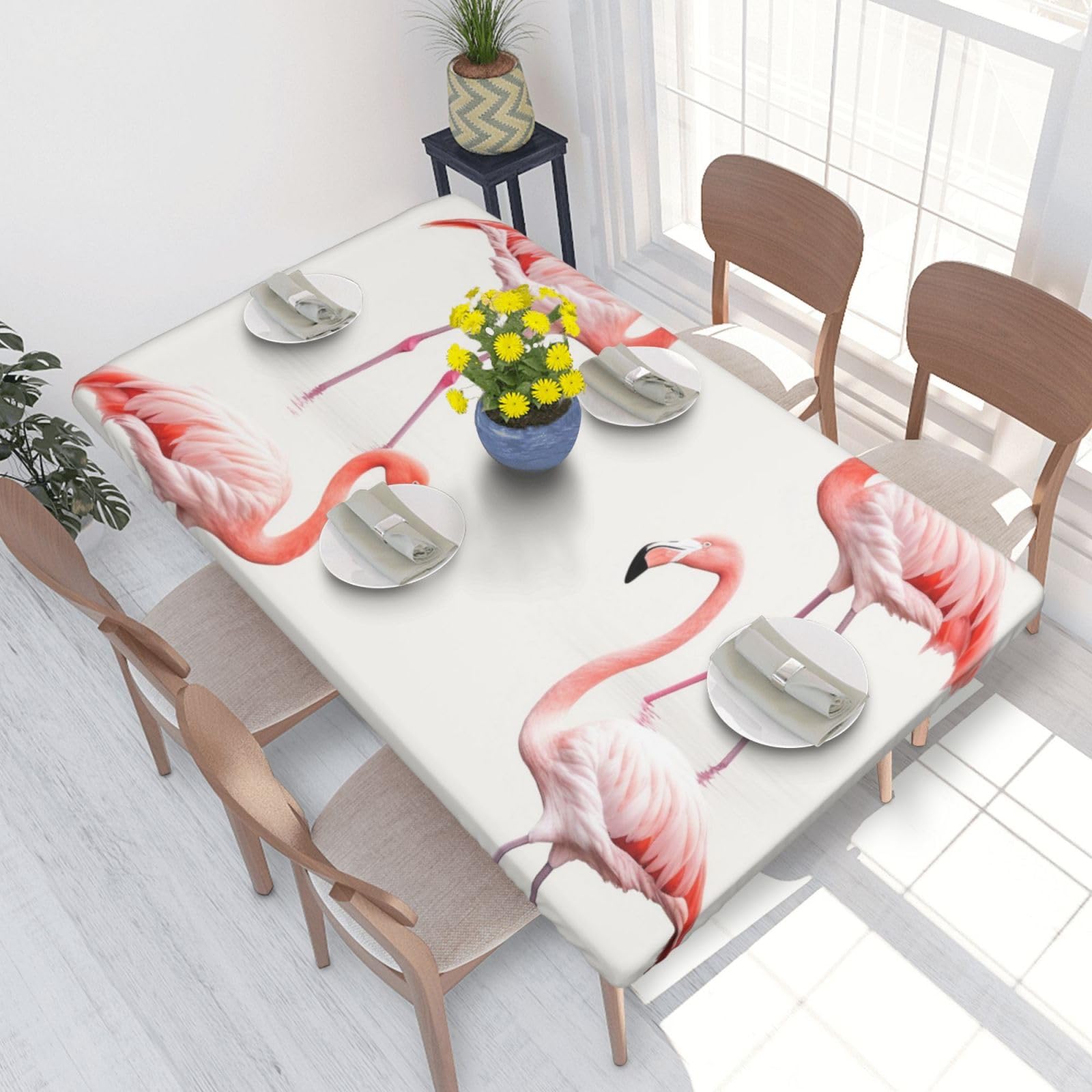 DCARSETCV flamingo in water Printed 4FT Waterproof Tablecloth with Elastic Edged Protect & Decor Your Table, Oil-proof Washable Table Cloth Cover for Dinner Picnic Party