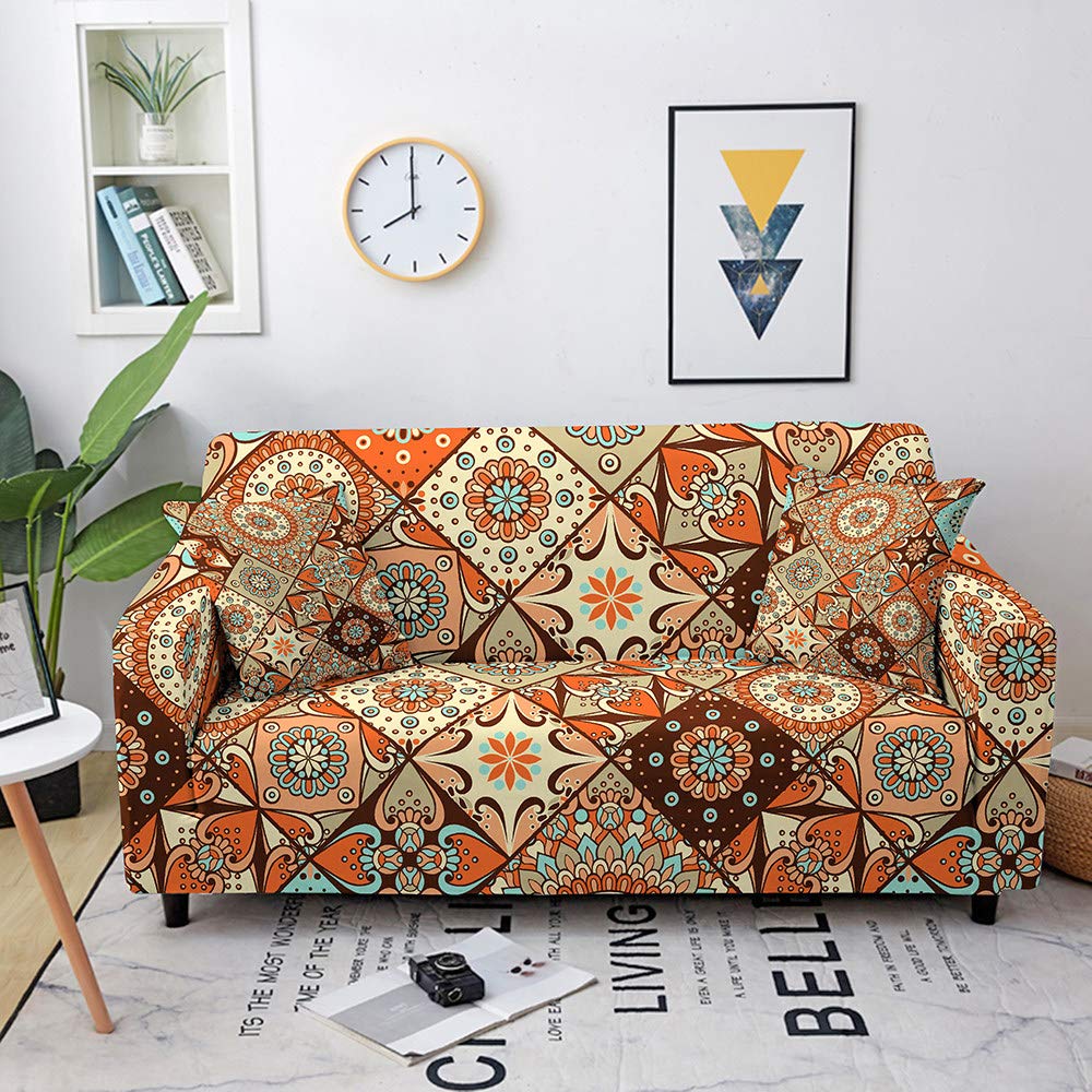 Housse de canapé bohème extensible de 145 à 185 cm pour salon et fauteuil