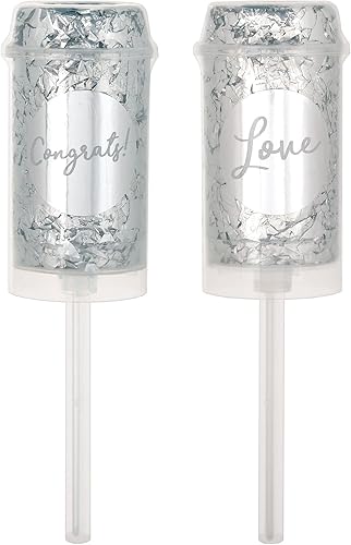 Poppers de confeti de color plateado, 7.25 pulgadas (paquete de 2), diseño de lámina de lujo estampado en caliente, perfecto para celebraciones,