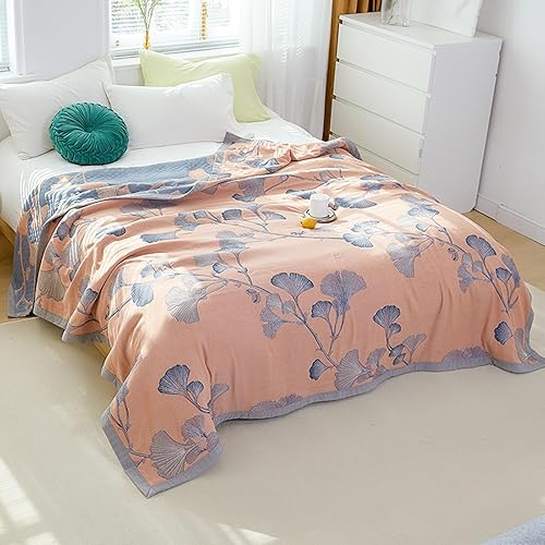 Miniatura 8 de Ginkgo - Colcha de jacquard de algodón suave, ligera, reversible, para otoño y verano, con patrón de hojas de ginkgo para decoración de cama (A, 59