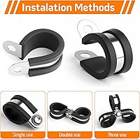 Vista 7 de 20 piezas de abrazadera de cable de 1/2 pulgada de acero inoxidable 304, abrazadera de tubo acolchada y aislante de tipo R, abrazaderas resistentes