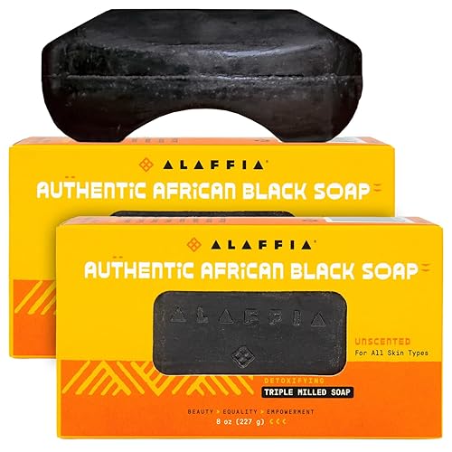 Alaffia Auténtico jabón negro africano, sin perfume, paquete de 2  Jabón corporal desintoxicante, multiusos, triple molido, con manteca de karité