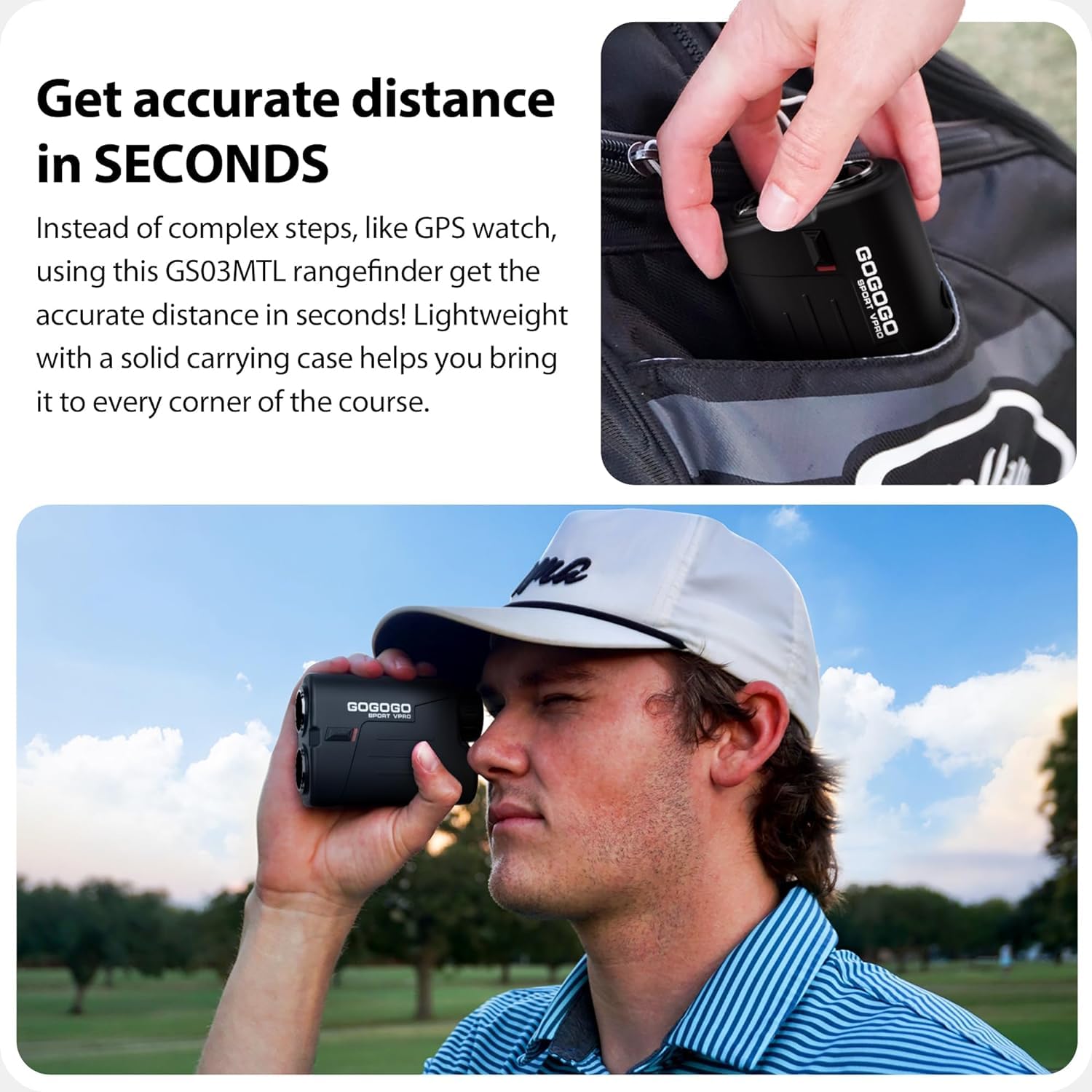 Gogogo Sport Vpro Telemetro Golf 1097 M(1200 Iarde) con Pendenza OFF/ON, Magnetica Telemetri con Ingrandimento 6X,Blocco della Bandiera e Vibrazione,Scansione,Velocità, Batteria Gratuita,Precisione ±1