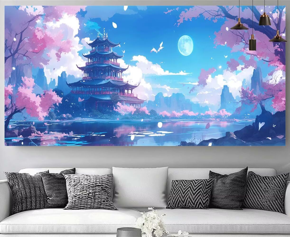 Japon Diamond Painting Paysage Diamond Painting Enfant Broderie Kit Complet,5D Peinture Diamant Point de Croix Cristal Artisanat,DIY Tableau Strass Diamant Canevas Débutant Kit,Decor 50x100cm M-Y672