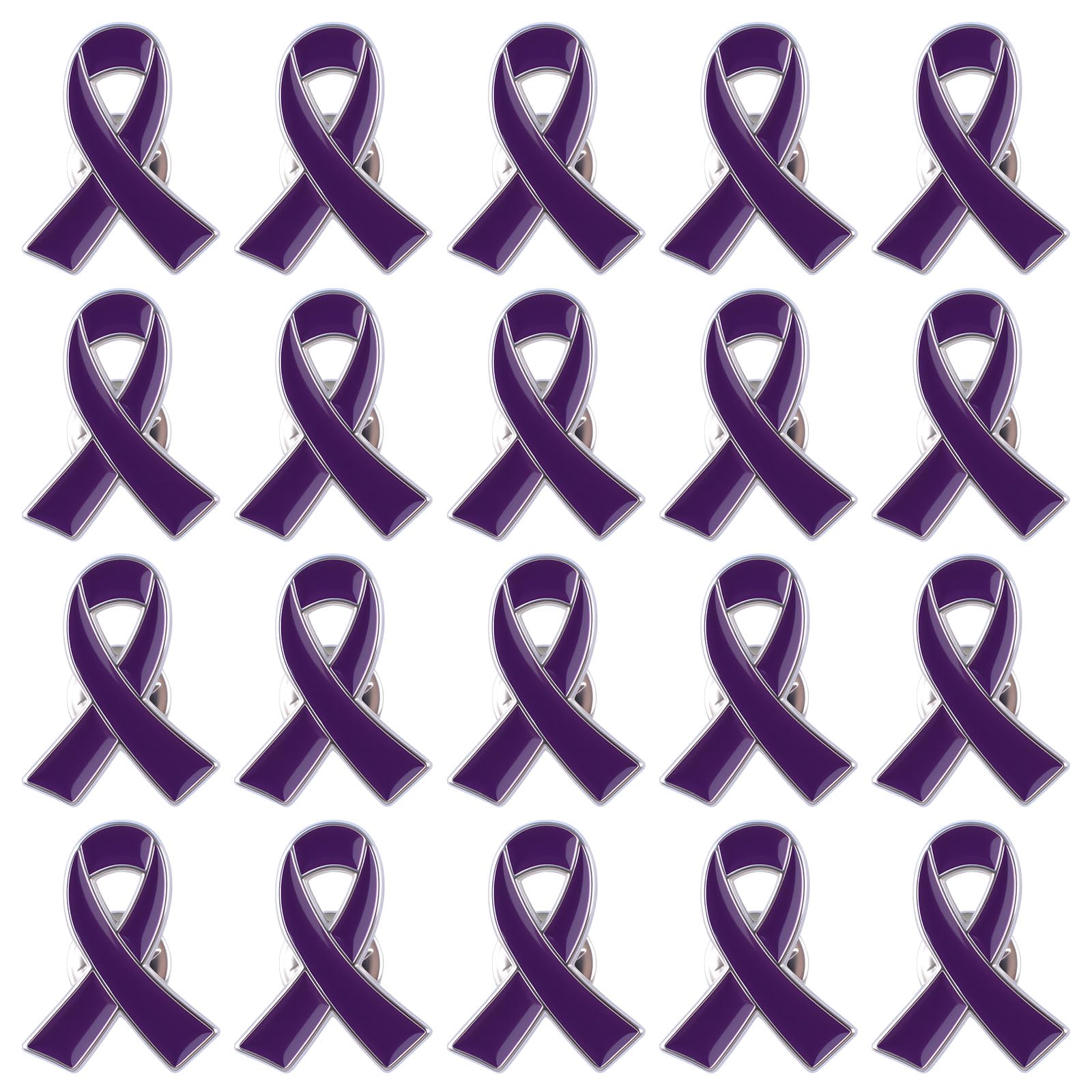 WANDIC 20 Pcs Purple Ribbon Pins,Alzheimer's Awareness Badges Epilepsy Brooches Hodgkin Lymphoma Pins Domestic Violence Badges Metal Brooches for Charity Event