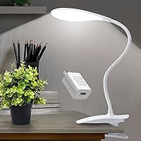 Vista 1 de Lámpara de escritorio LED con abrazadera para cuidado de los ojos, luces de lectura con puerto USB, luz nocturna de cama de cuello de cisne flexible