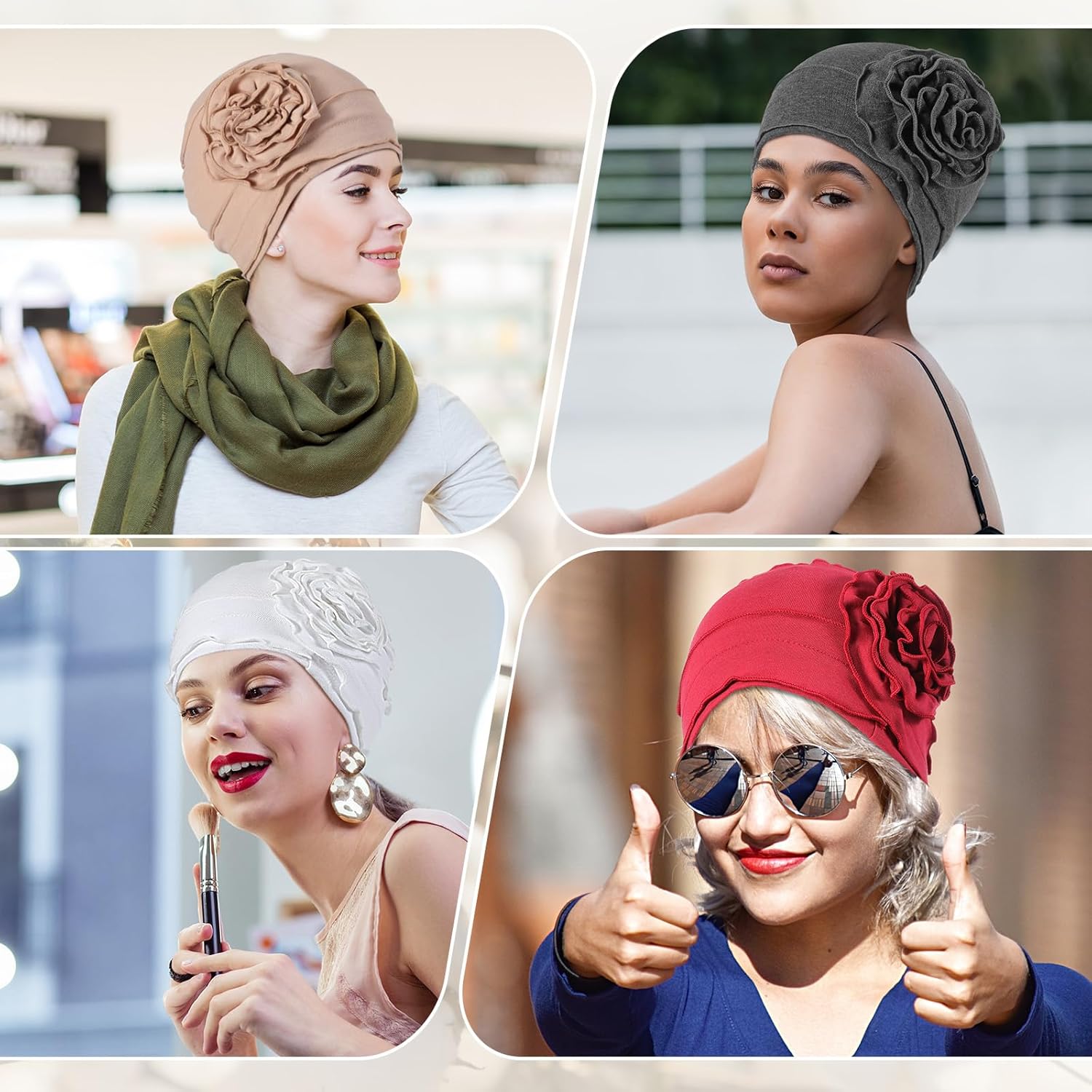 JenPen 6 Pcs Cotton Chemo Turban Headwear Beanie for Women Soft Cancer Head Scarf Hats Elastic Covers Cap for Hair Loss - Image 7