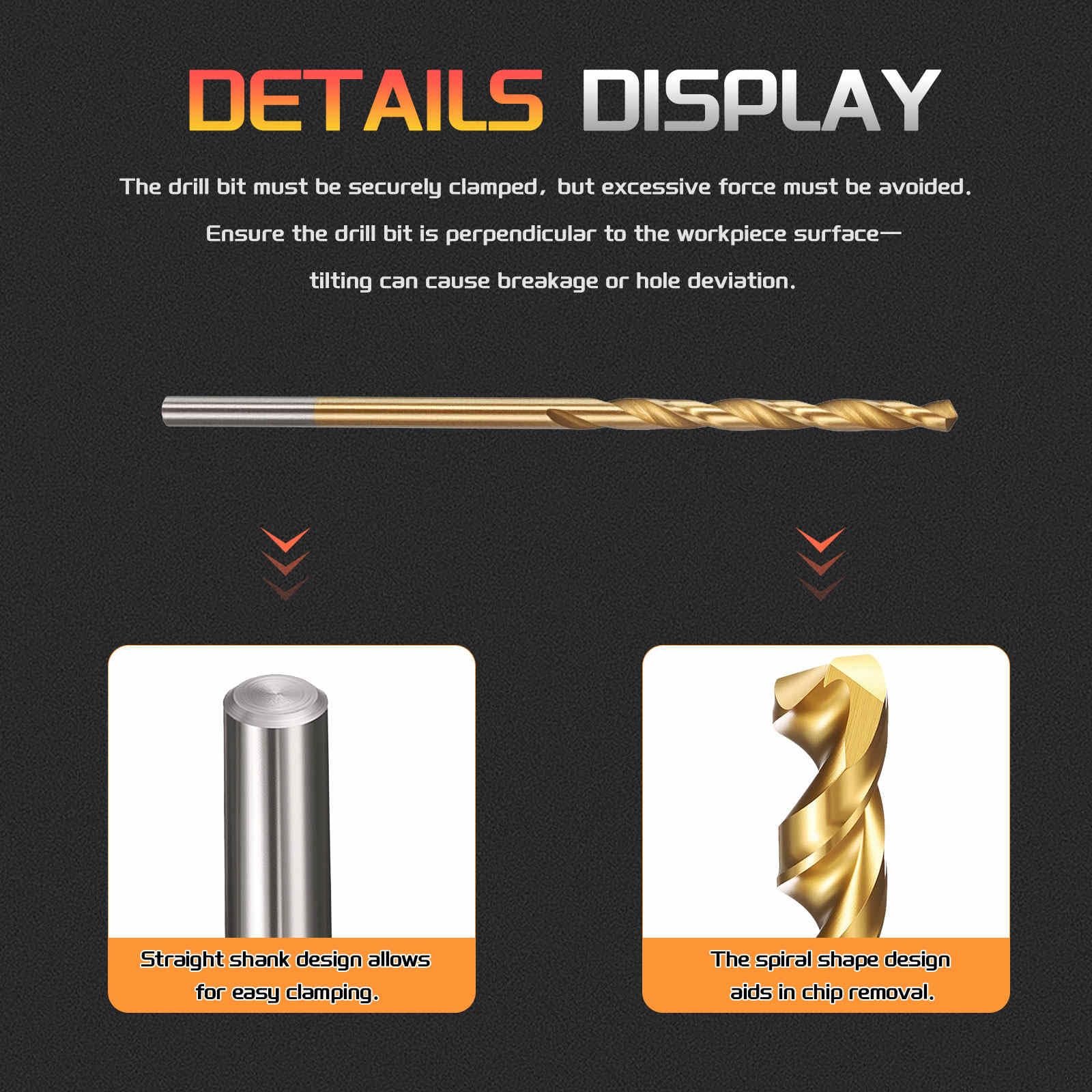 CoCud 2.8mm Drill Bit, 7/64" Cutting Diameter, 4341 HSS Jobber Bits TiN Coated 118° Cutting Angle - Image 3