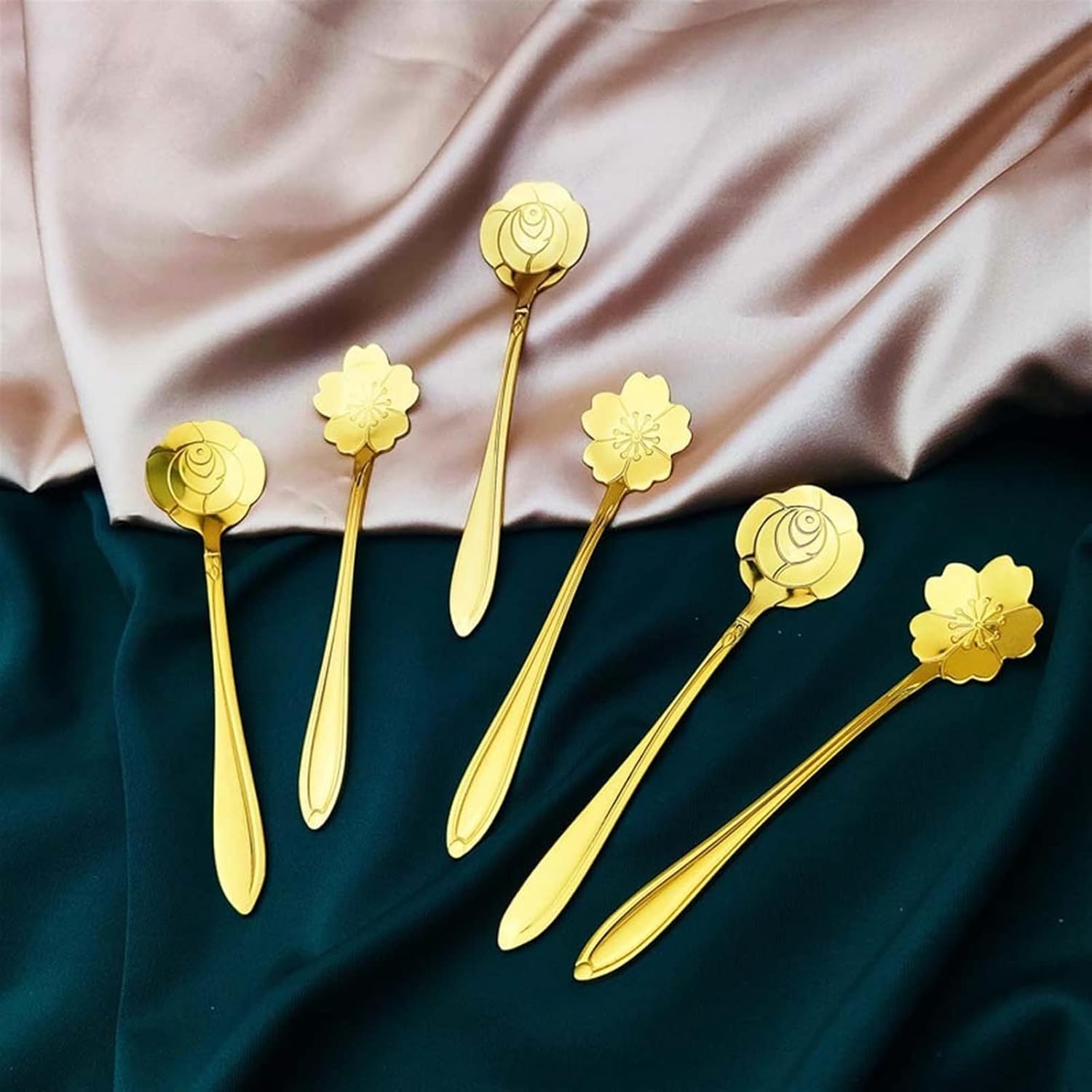 Coffee Scoops Creative Gold Stainless Steel Spoon Vintage Golden Coffee Tea Spoon Flower Sugar Dessert Tea Bar Coffee Tableware