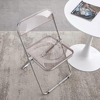 Silla plegable rosa de acrílico transparente apilable con marco de metal, portátil, para interiores y exteriores, para jardín y hogar, diseño ligero y duradero