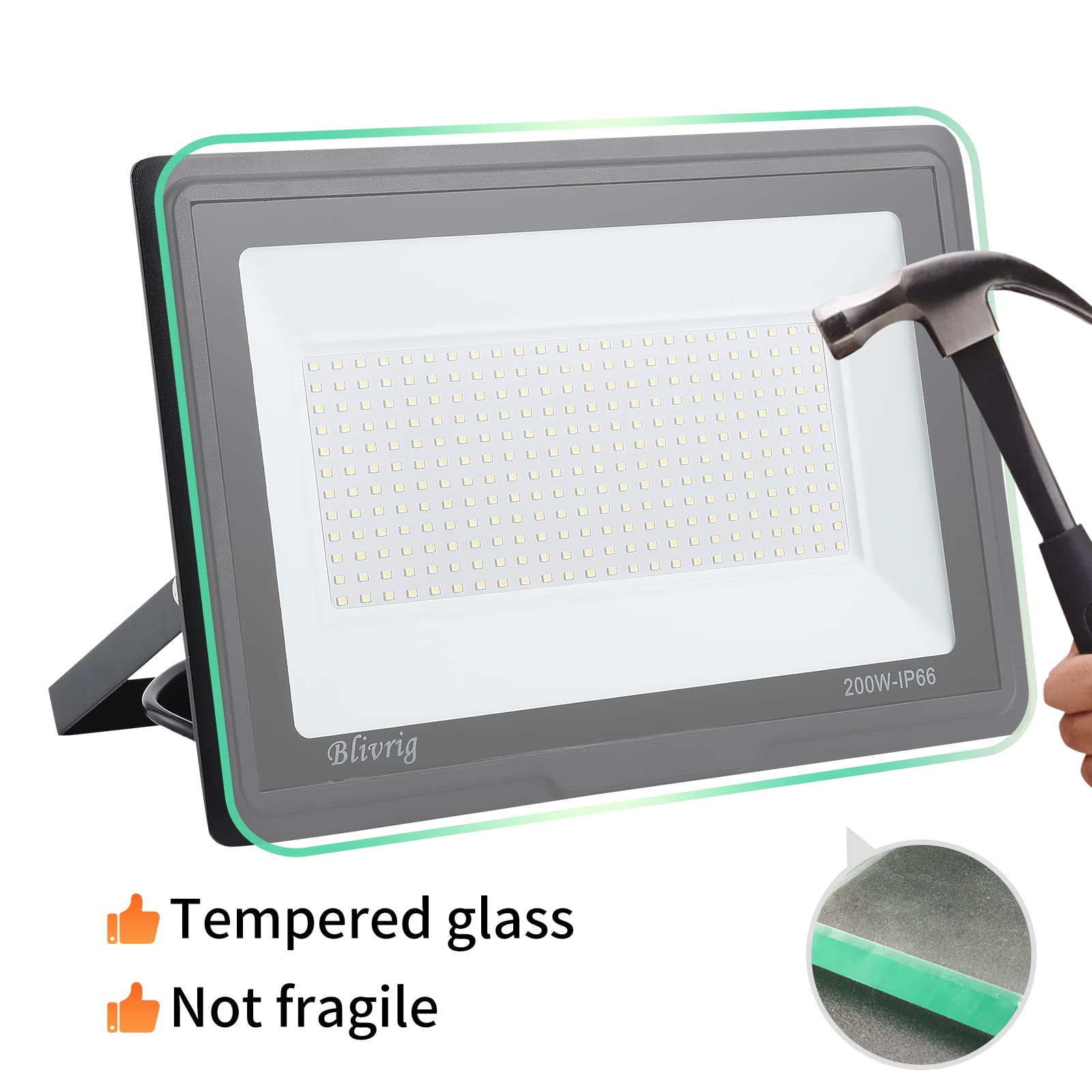 Blivrig 200W Faretto LED da esterno Bianco Freddo 6500K, 20000LM Faro LED Parete, Impermeabile IP66 Fari LED Luce Bianca Fredda Proiettore per Cortile Cantiere Giardino