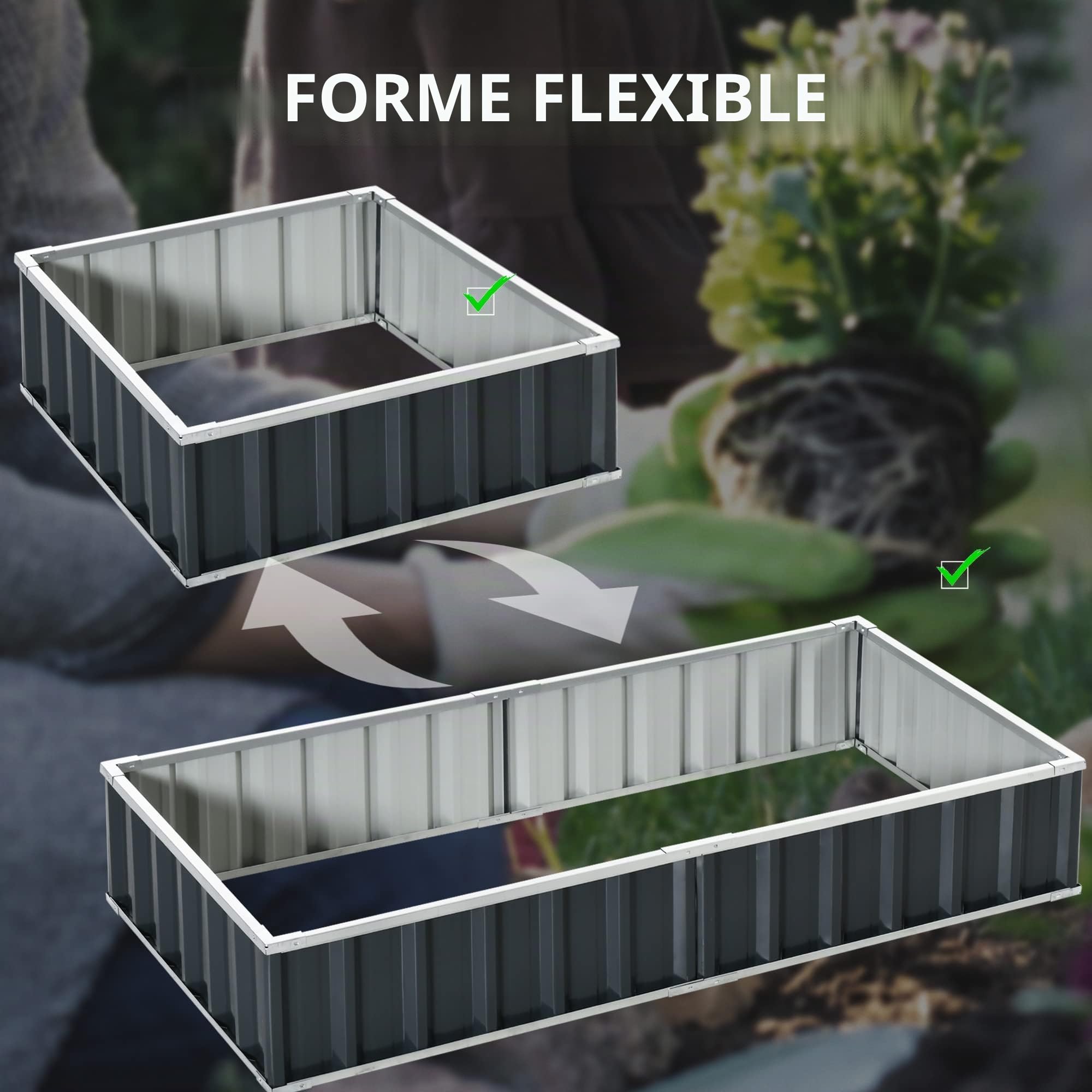 Outsunny Carré Potager de Jardin Modulable 174 x 90 x 30 cm Anthracite | Montage sans Outils, Gants Fournis, Tôle d'Acier Ondulée