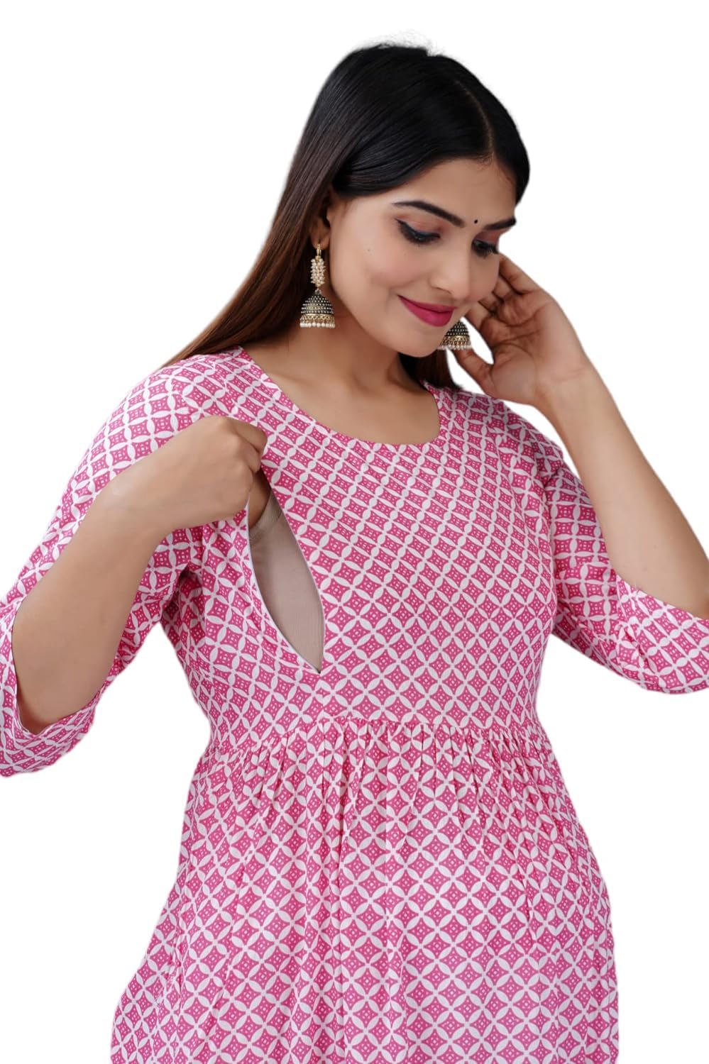 Jikonet Women's Maternity Dress Feeding Kurti with Zippers, Side Pocket