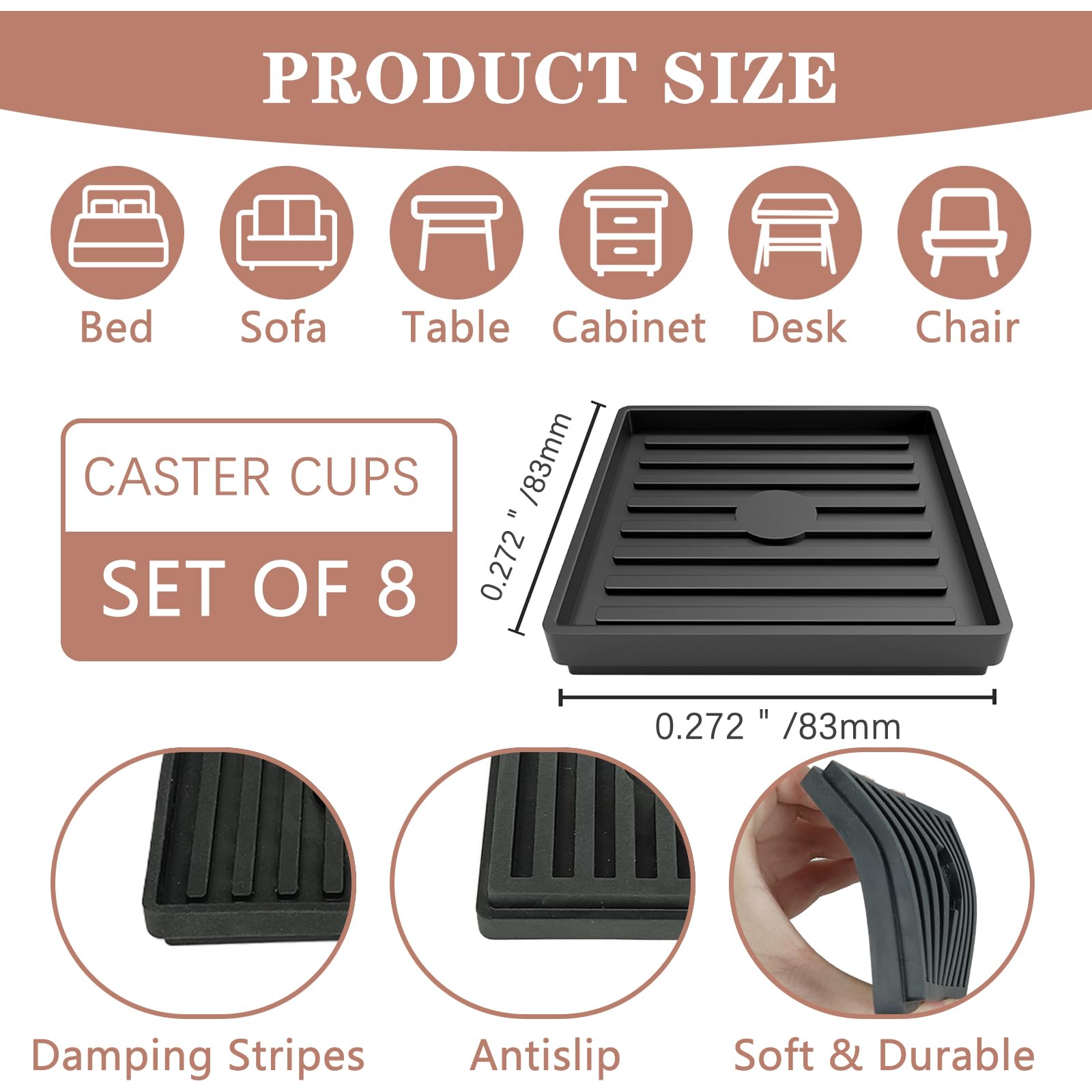 Bed Risers Heavy Duty, Set of 8, Stackable Square Furniture Risers, Adjustable Bed Furniture Risers Lifts Height 0.5-2 inch, Solid Non Slip Furniture Pad for College Dorm, Table, Couch, Chair