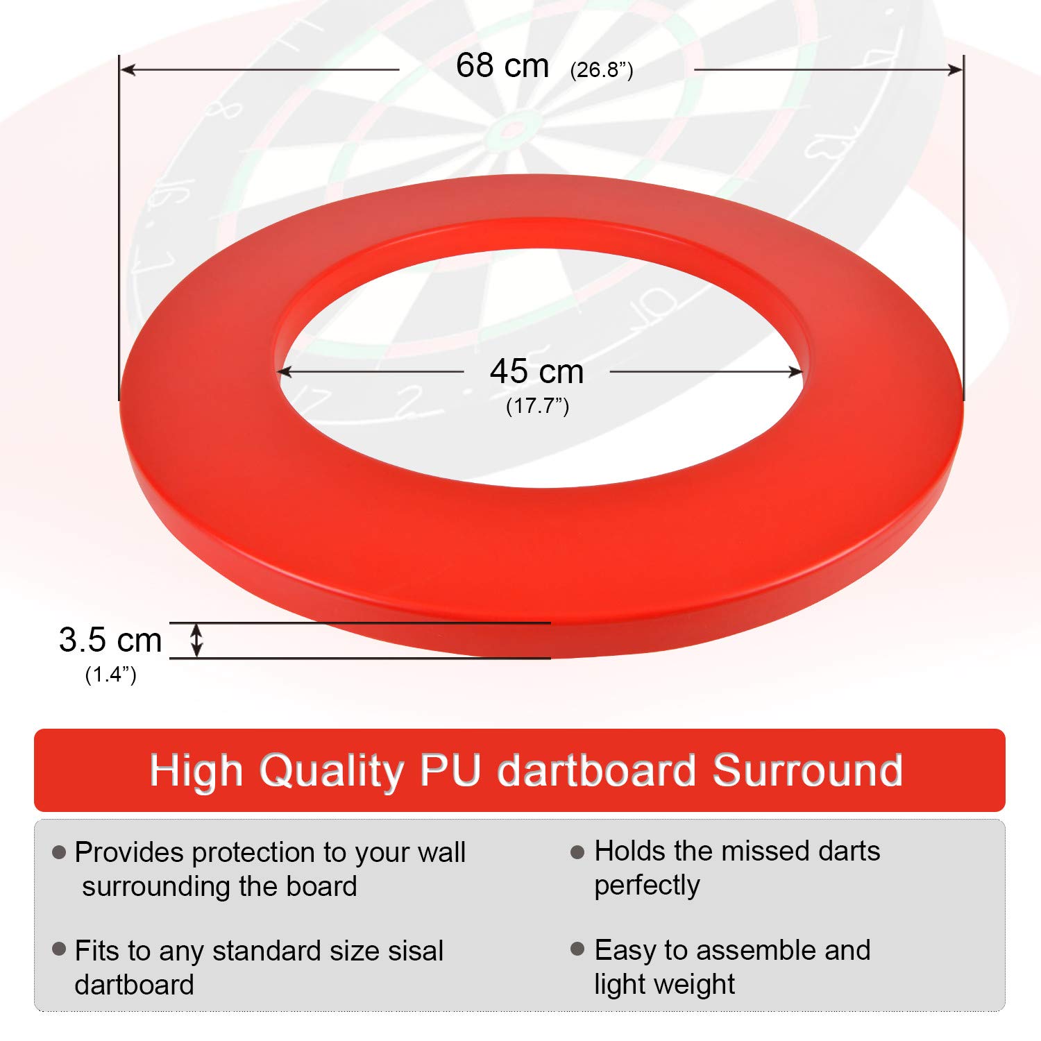 ONE80 Dart Catchring Surround Dartscheibe Schutz Dart Auffangring für 45 cm Dartscheibe (Rot)