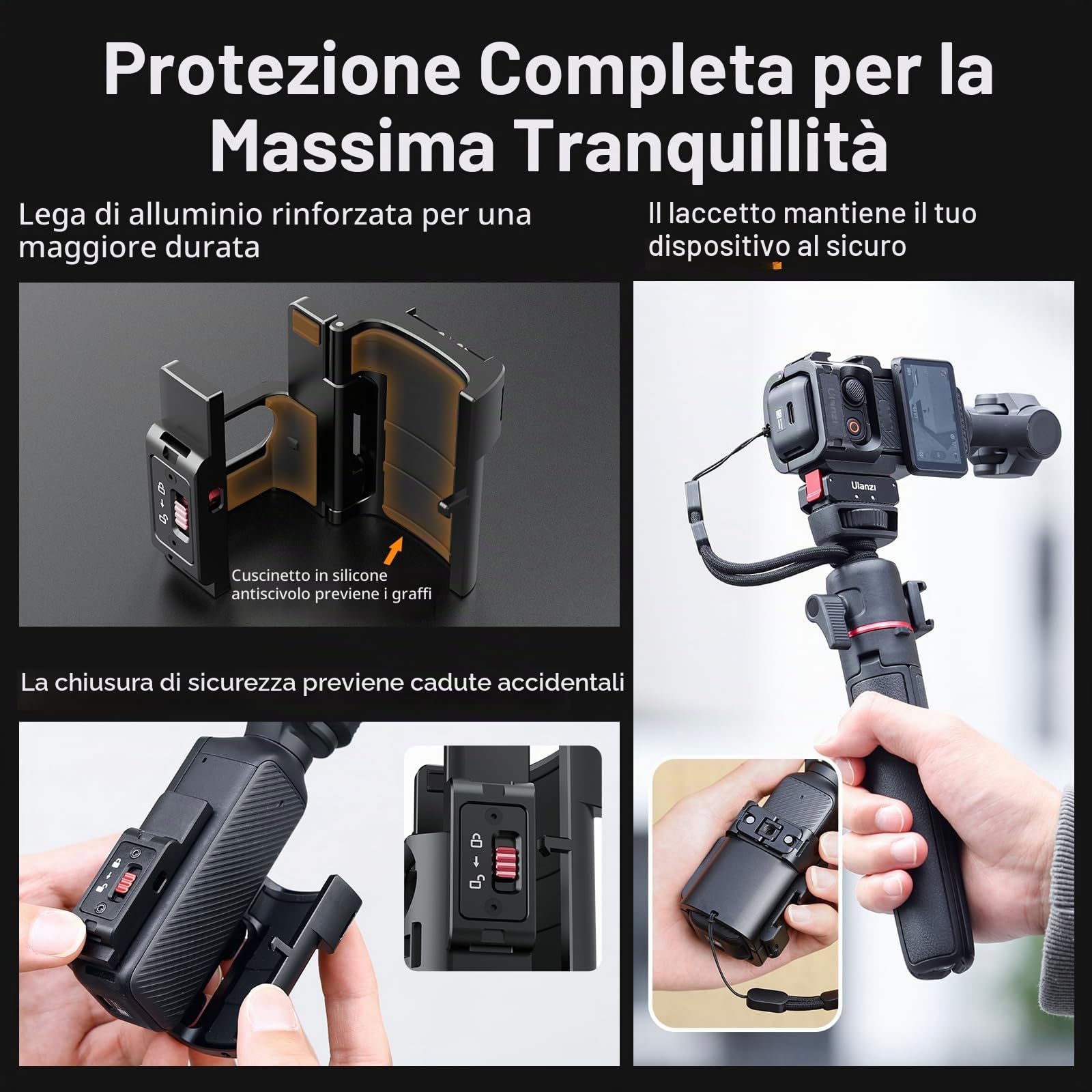 ULANZI Adattatore di espansione PK-06 Accessori per DJI Osmo Pocket 3 - Supporto per staffa in metallo con gabbia protettiva in alluminio con fori per viti da 1/4/adattatore Gopro/slitta fredda/Osmo