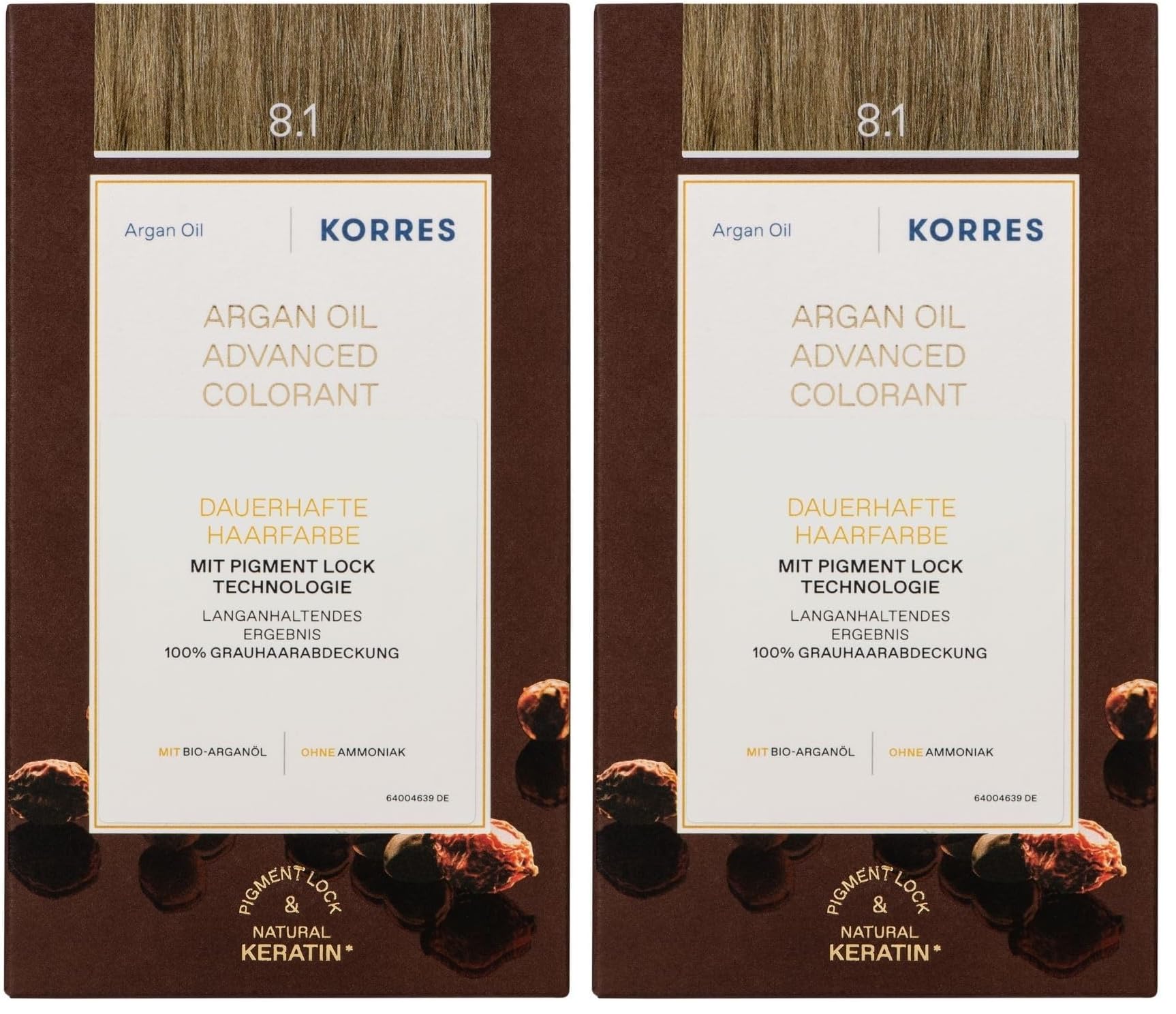 KORRES Argan Oil Colorant – ammoniakfreie Haarfarbe mit Bio-Arganöl Hellblond Asch 8.1 – 100% Grauhaarabdeckung & vegan für ein langanhaltendes Farbergebnis (Packung mit 2)