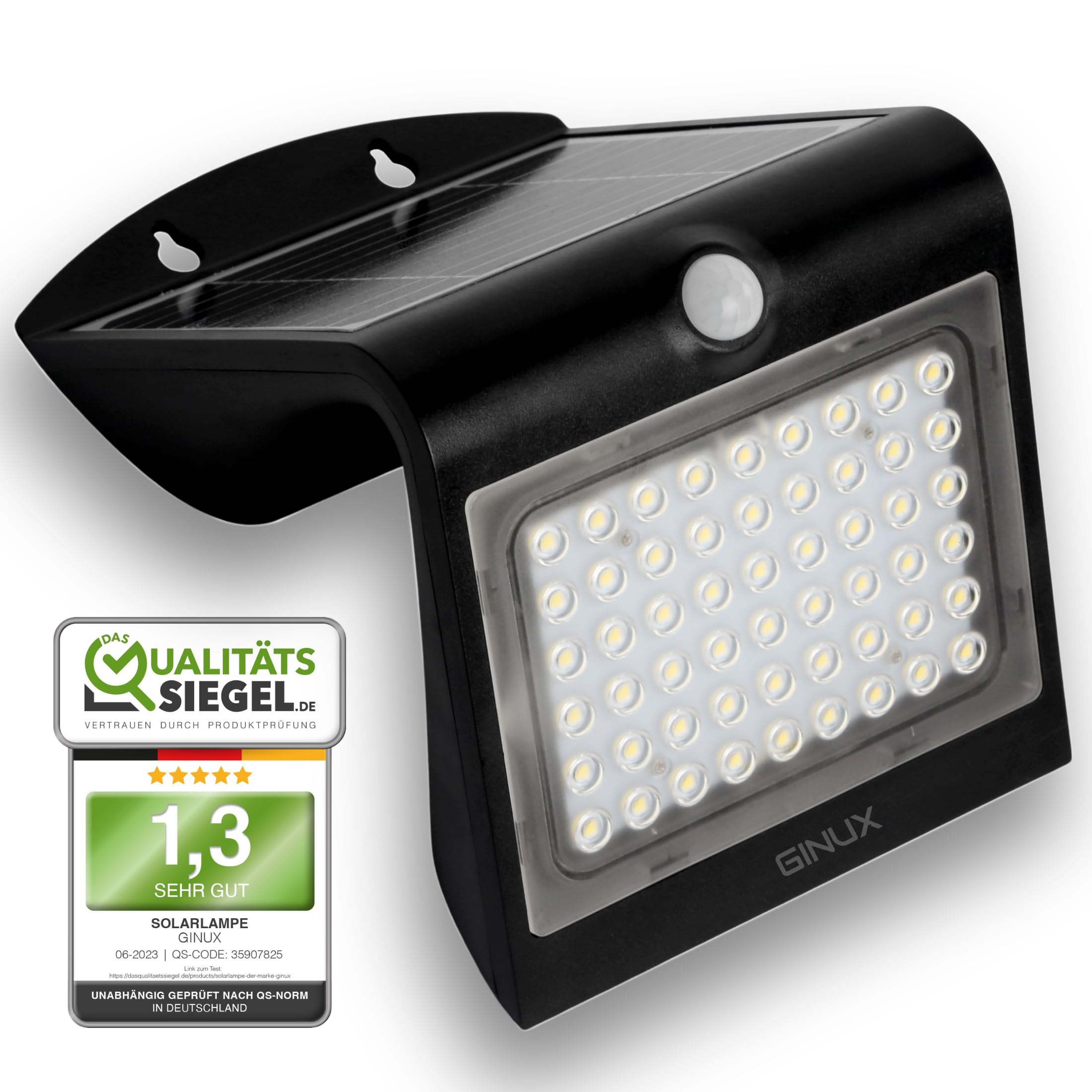 GINUX® Solarlampen für außen mit Bewegungsmelder - Solar Wandleuchte aussen mit Superhellen LEDs und PIR-Sensor, Solar LED Strahler für Wand und Garten (40W-Schwarz)