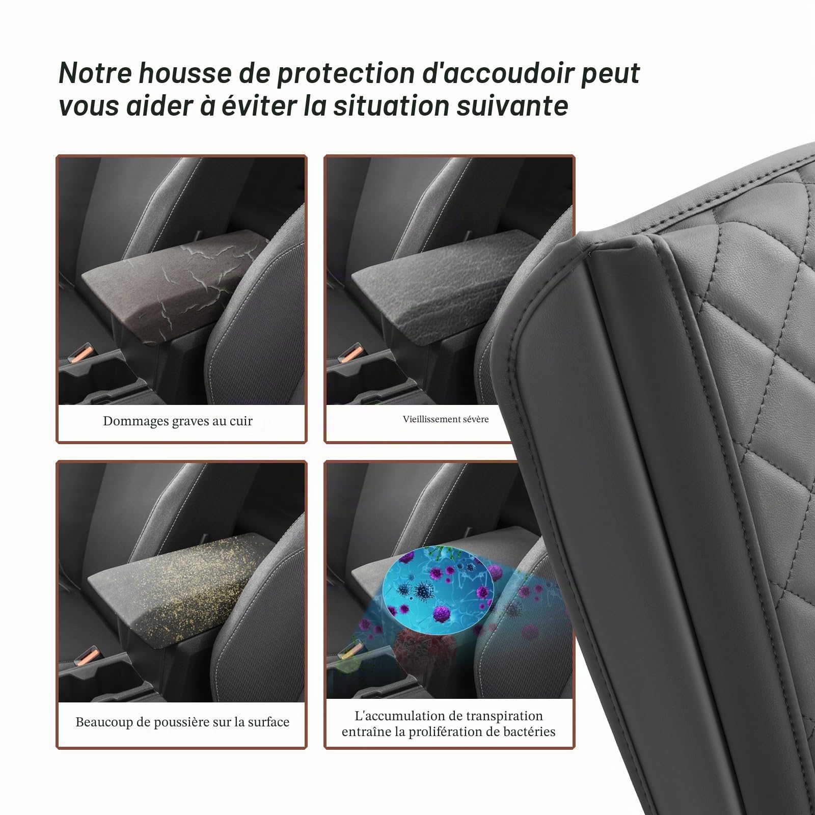 SKTU Housse d'accoudoir compatible avec Dacia Duster 3 2024 2025 avec rembourrage d'accoudoir en éponge plus épaisse